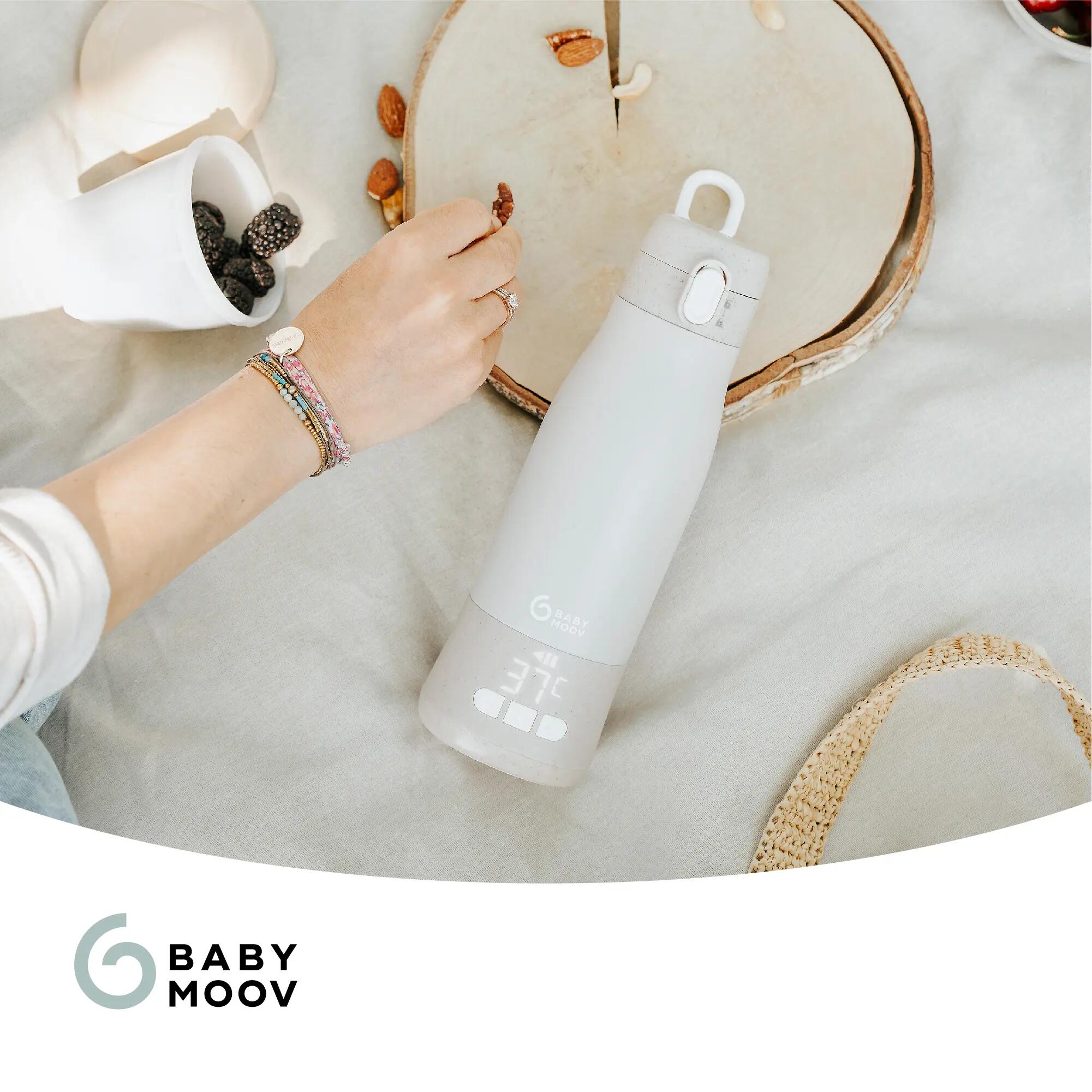 Mobiele oplaadbare flessenwarmer, 7 uur autonomie, 340 ml MOOV & FEED - Beige 9/10