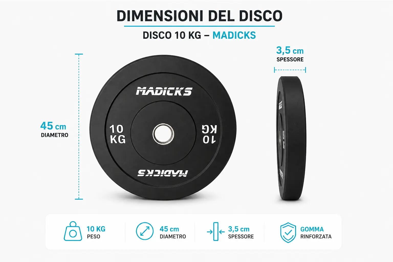 4x Disco Olimpionico Bumper Gommato 10 KG Foro 50 mm Pesi Palestra (40 KG) 4/7