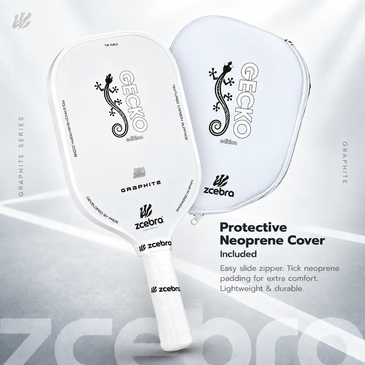 Pala de Pickleball Zcebra Graphite Fiberglass Series WHITE 5/7