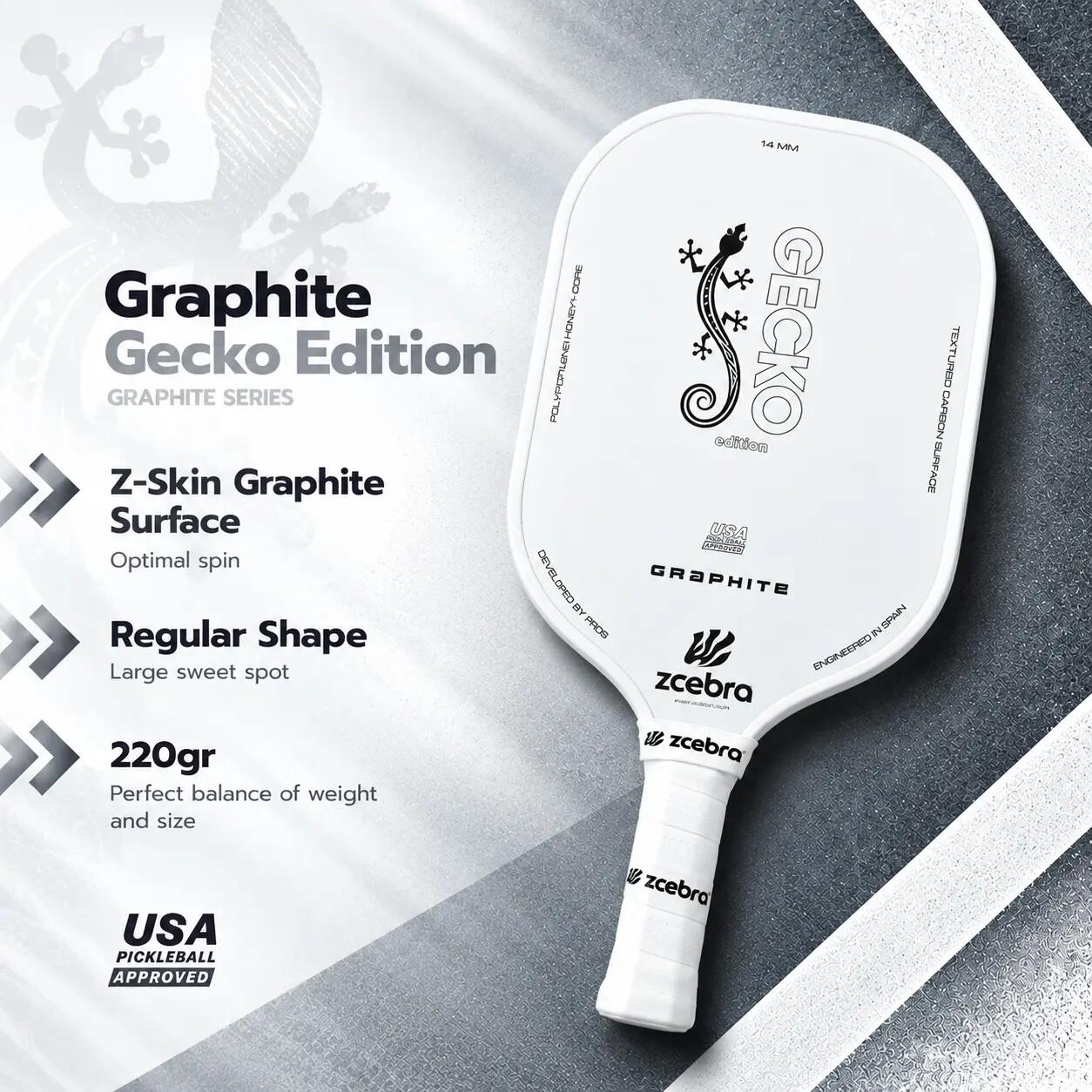 Pala de Pickleball Zcebra Graphite Fiberglass Series WHITE 3/7