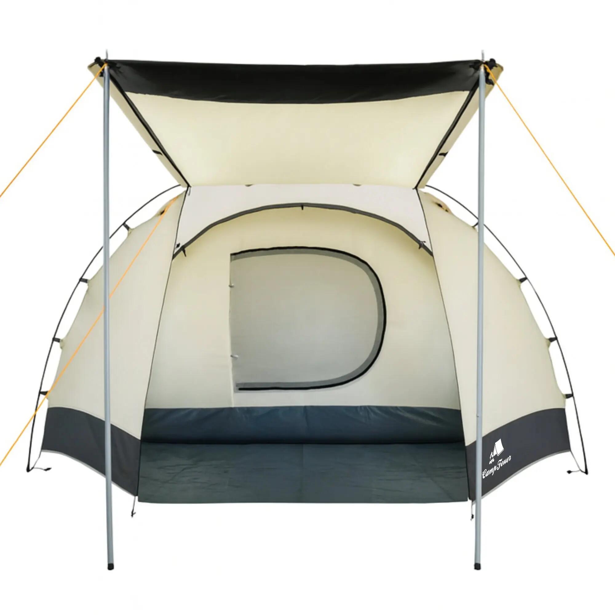 Zelt Super+ für 4 Personen, Sand / Schwarz mit 2 Eingängen und Vordach 6/8