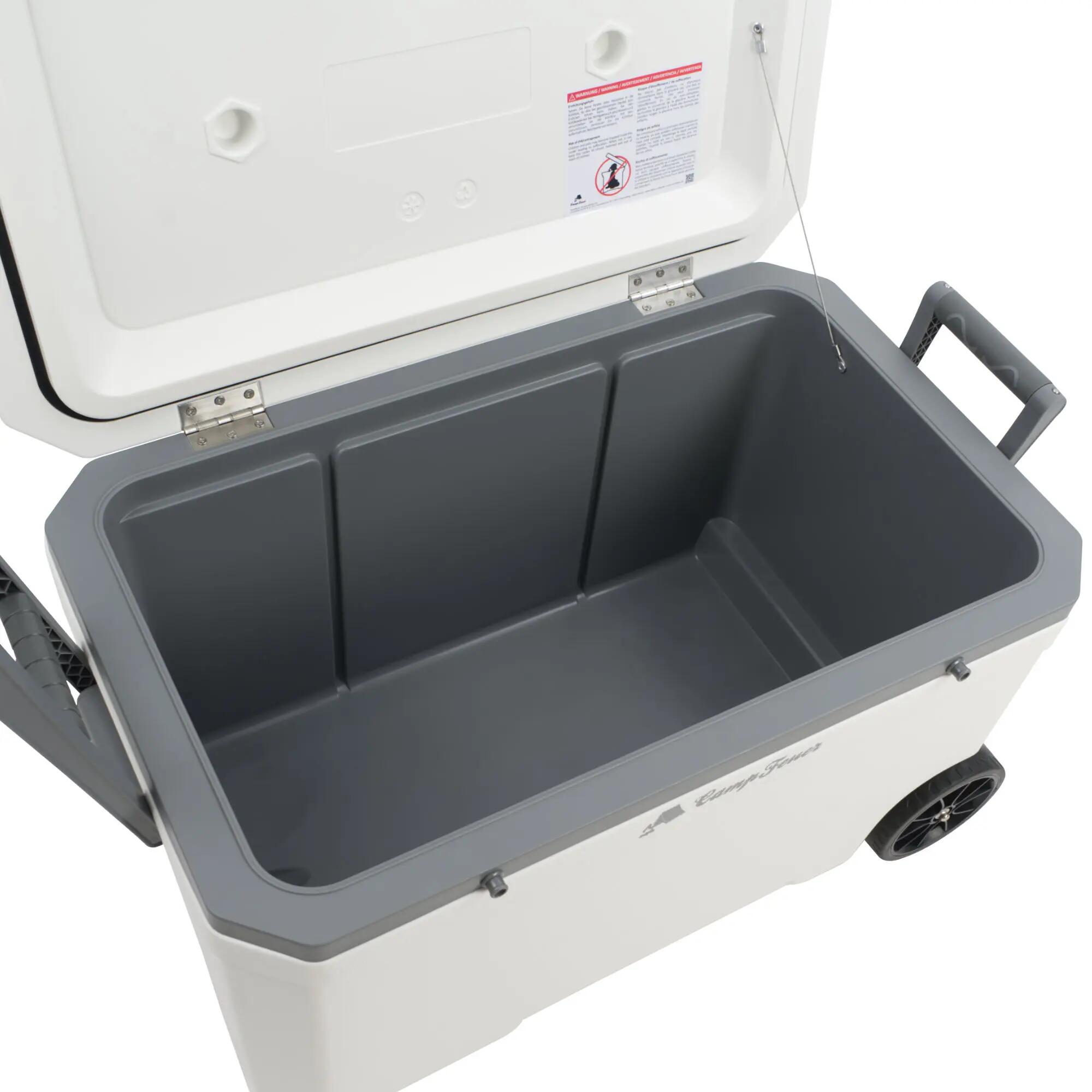 Kühlbox weiß 70 Liter mit Rädern, Rollkühlbox, isolierte Kühlbox mit Griffen 5/7