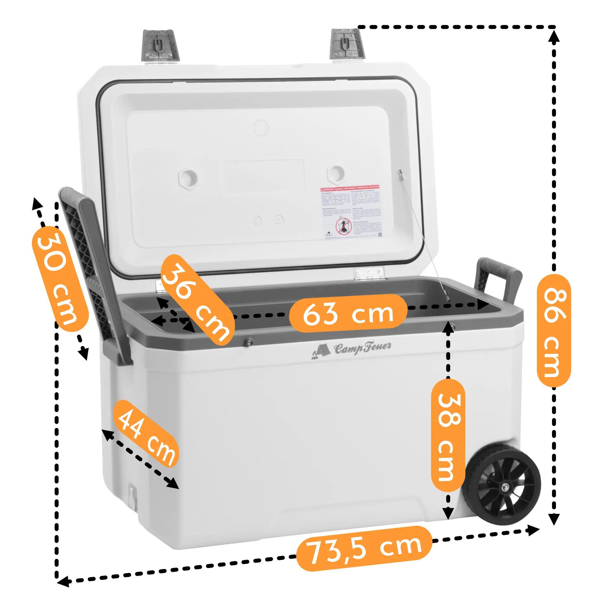 Kühlbox weiß 70 Liter mit Rädern, Rollkühlbox, isolierte Kühlbox mit Griffen 4/7