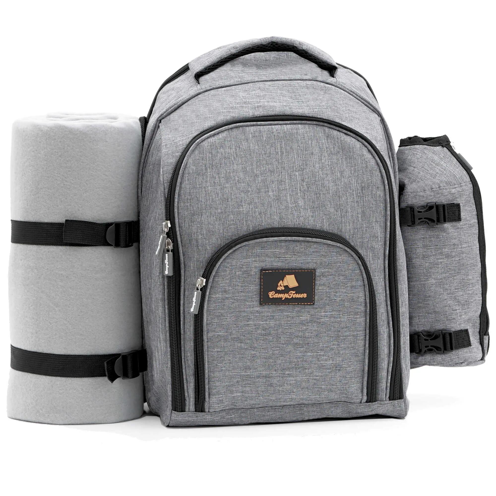 Picknickrucksack 32-teilig, Picknickset für 4 Personen, Grau, Freizeitrucksack 4/6