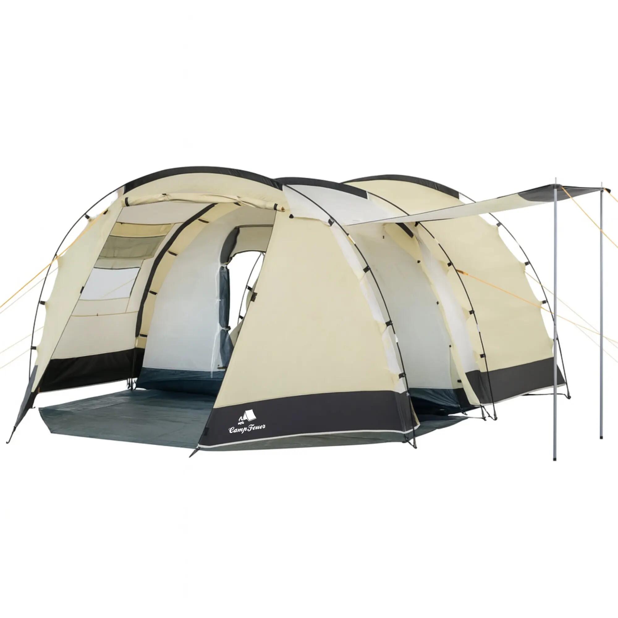 Zelt Super+ für 4 Personen, Sand / Schwarz mit 2 Eingängen und Vordach 4/8