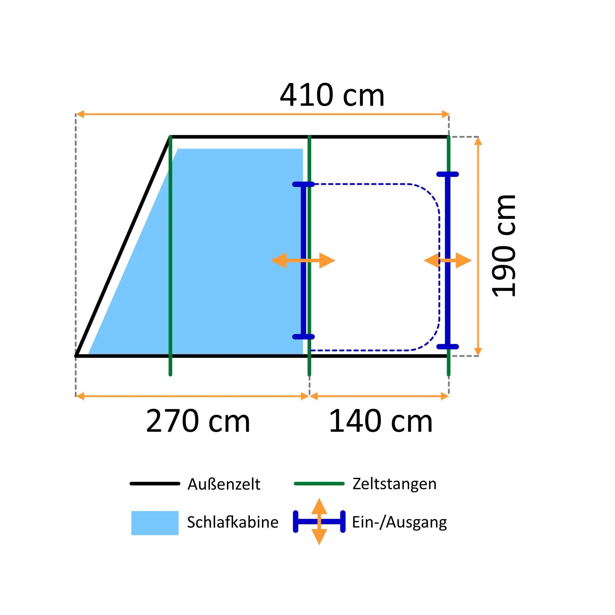 Zelt Smart für 4 Personen 2000 mm Wassersäule, Blau/Grau, Großes Tunnelzelt 4/10