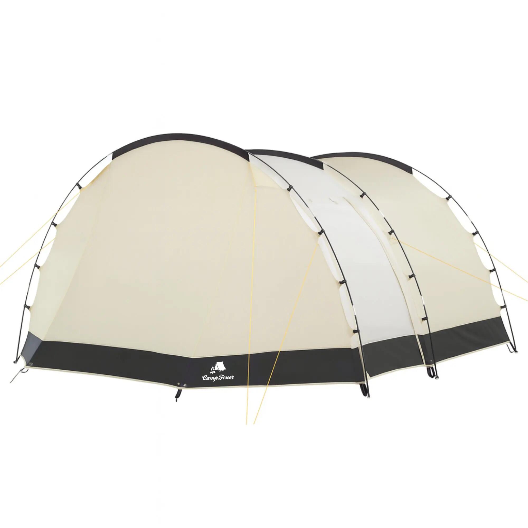 Zelt Super+ für 4 Personen, Sand / Schwarz mit 2 Eingängen und Vordach 3/8