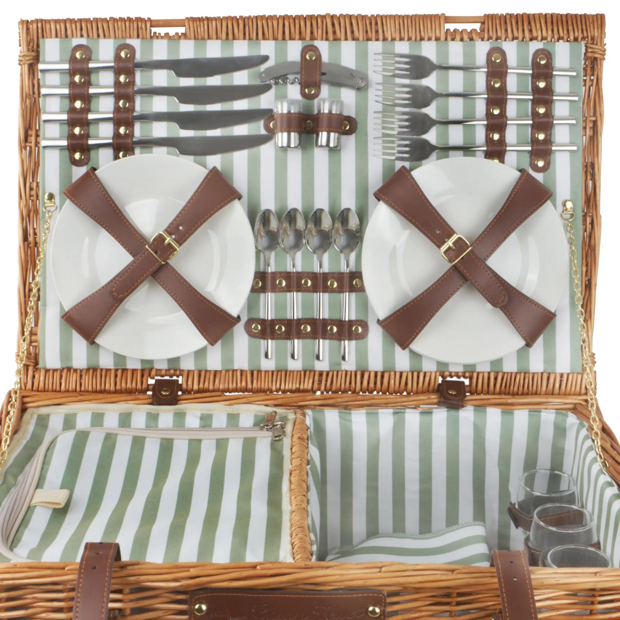 Picknickkorb 4 Personen mit Kühlfach und Geschirr-Set, 29-teilig, Weidenkorb 4/7