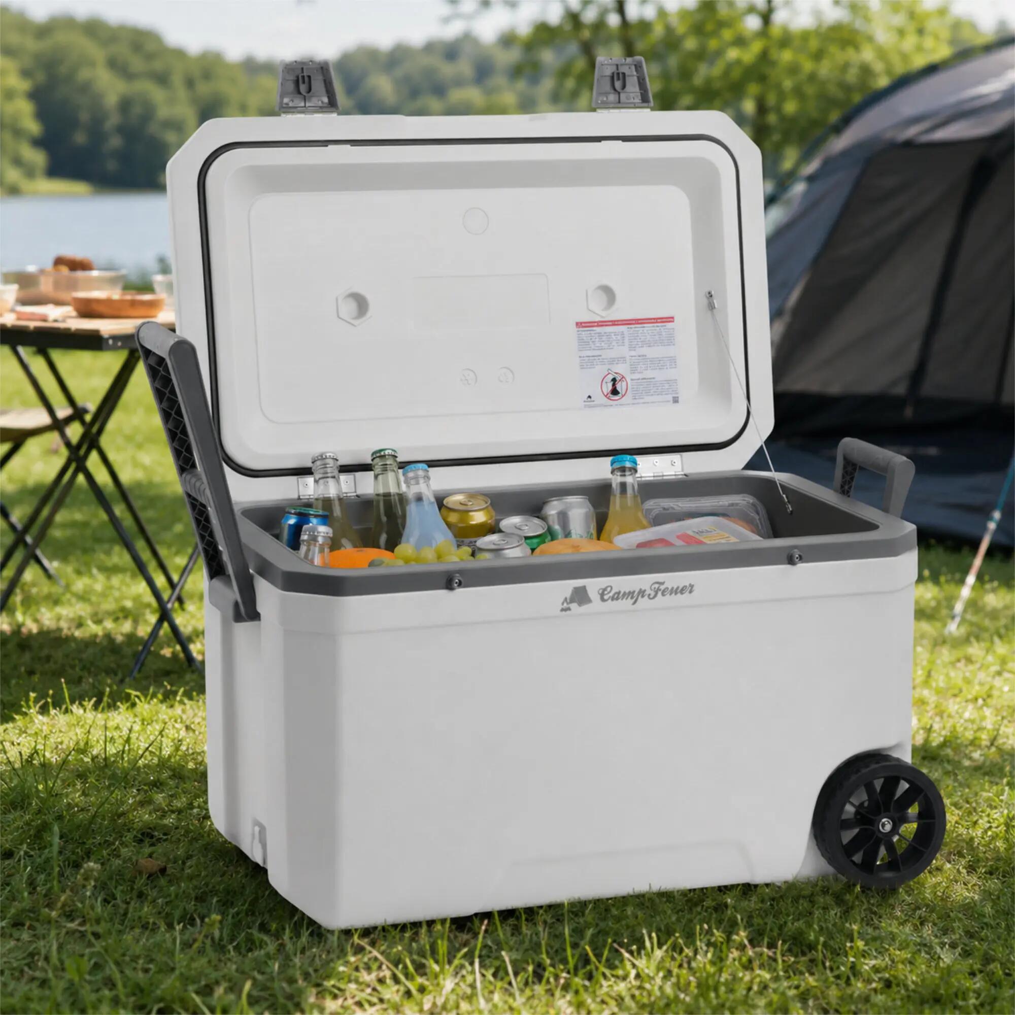 Kühlbox weiß 70 Liter mit Rädern, Rollkühlbox, isolierte Kühlbox mit Griffen 2/7