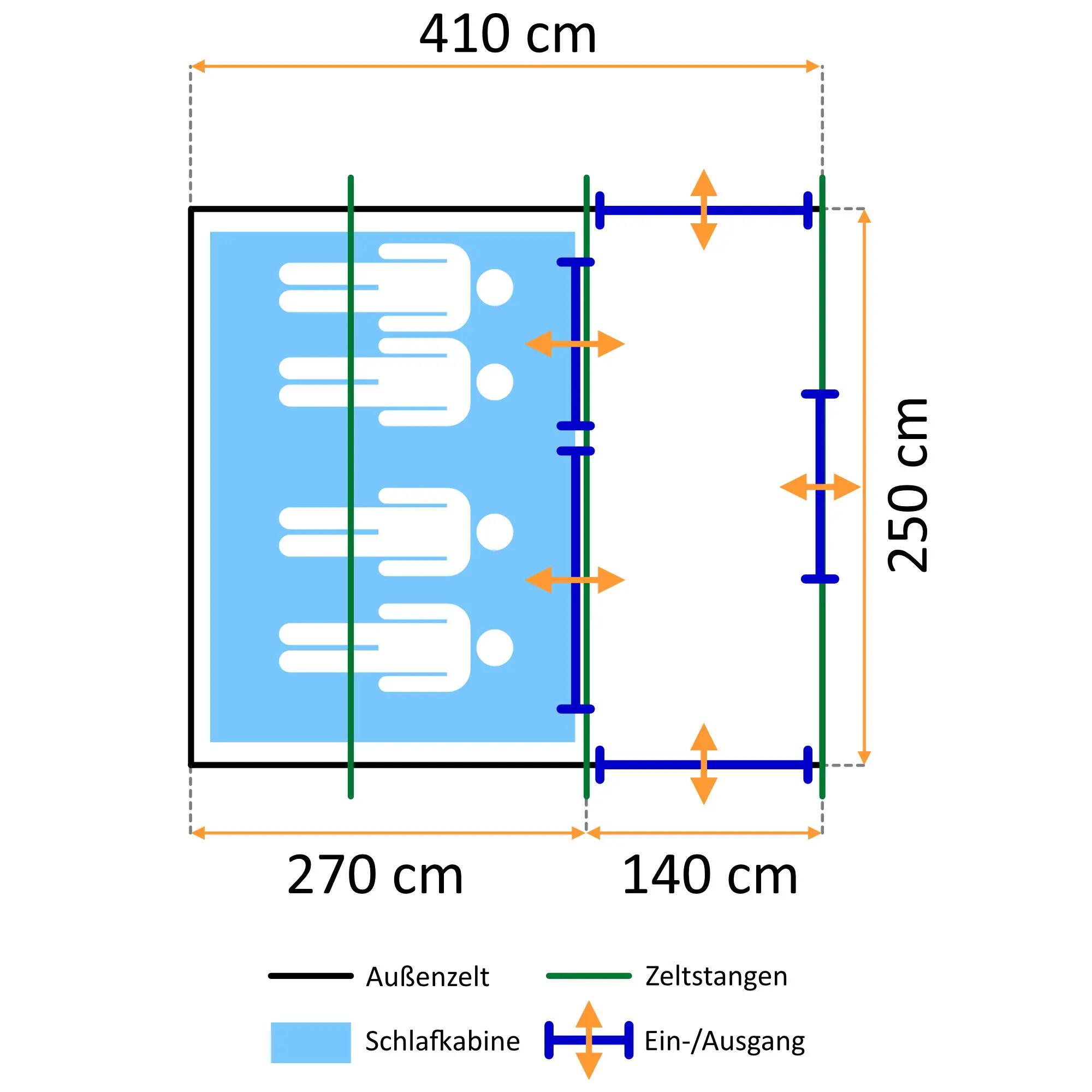 Zelt Smart für 4 Personen 2000 mm Wassersäule, Blau/Grau, Großes Tunnelzelt 3/10