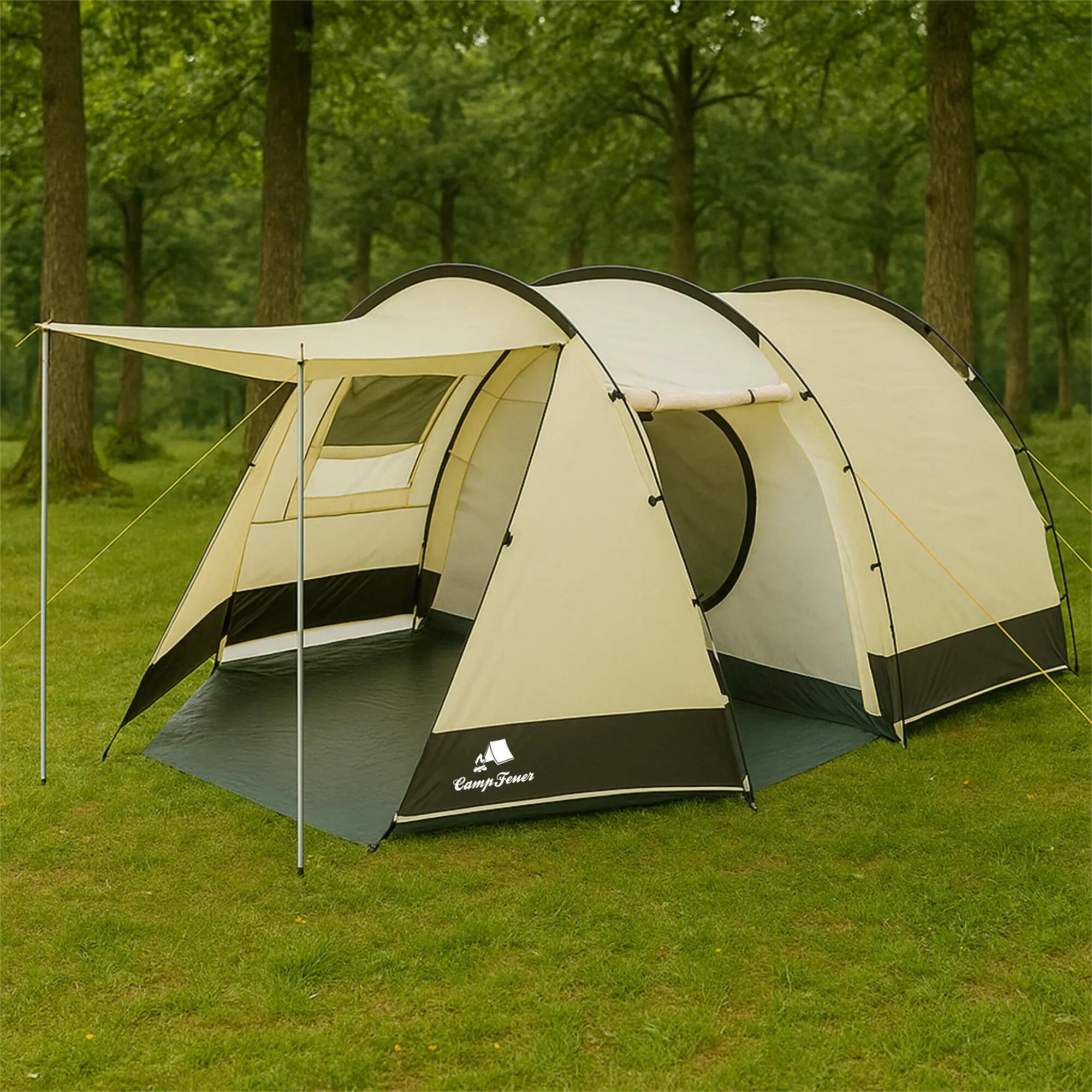 Zelt Super+ für 4 Personen, Sand / Schwarz mit 2 Eingängen und Vordach 2/8
