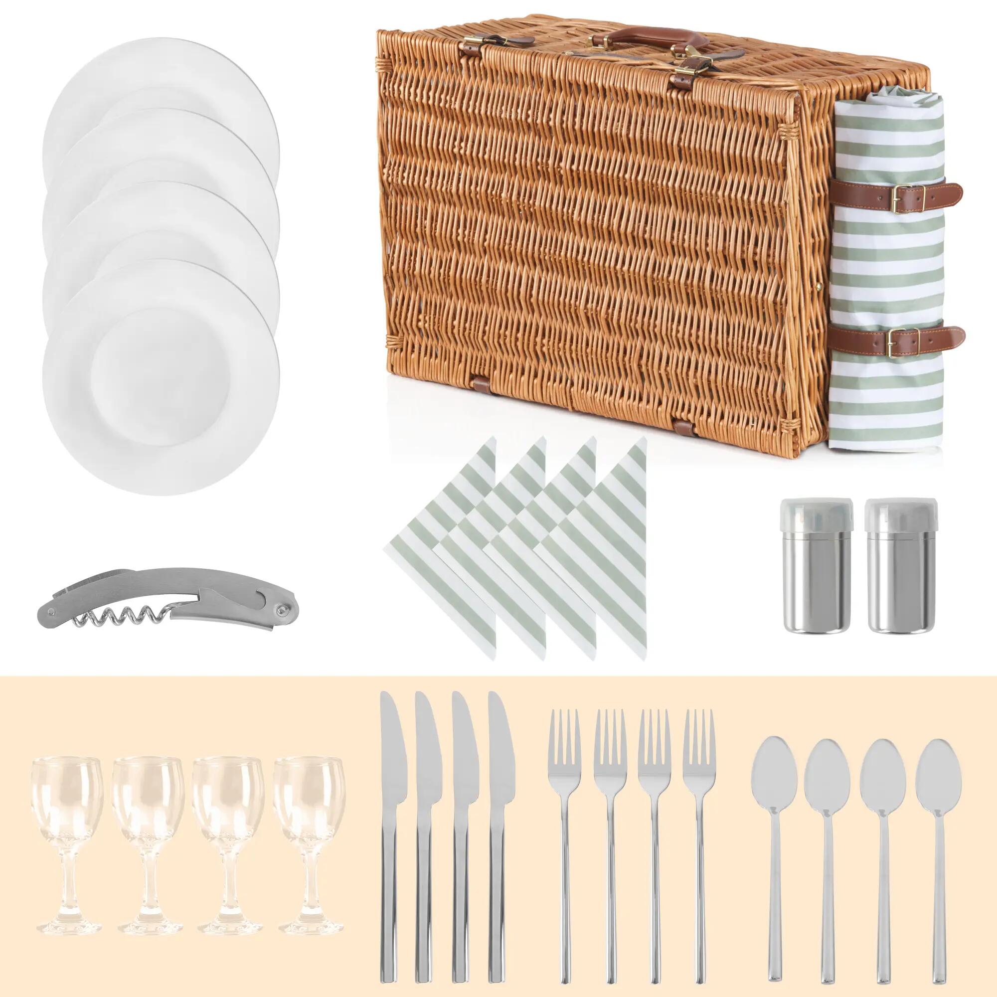 Picknickkorb 4 Personen mit Kühlfach und Geschirr-Set, 29-teilig, Weidenkorb 3/7