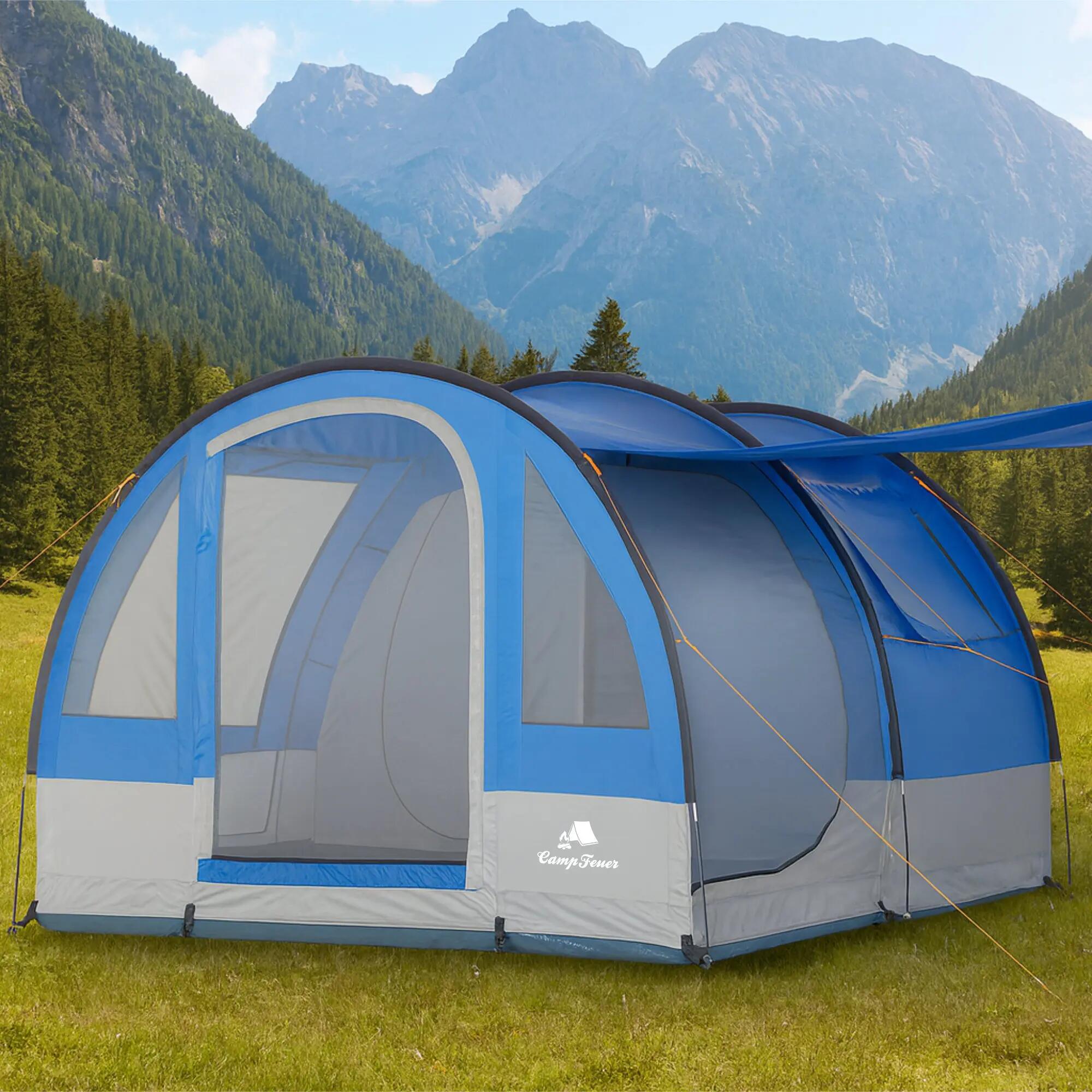 Zelt Smart für 4 Personen 2000 mm Wassersäule, Blau/Grau, Großes Tunnelzelt 2/10