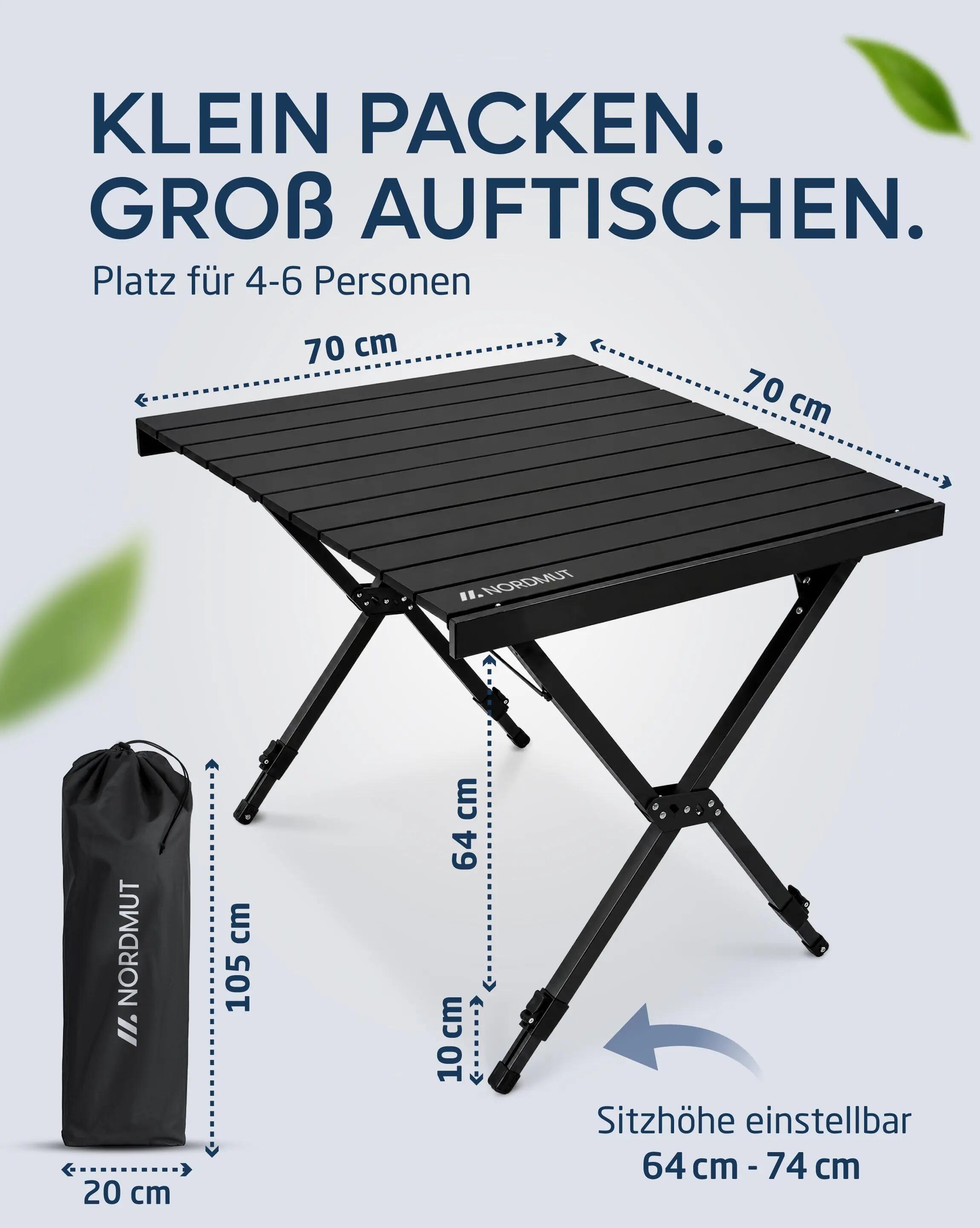 Camping Tisch klappbar 70 x 70 cm höhenverstellbar Aluminium bis 50 kg Talkku 5/7
