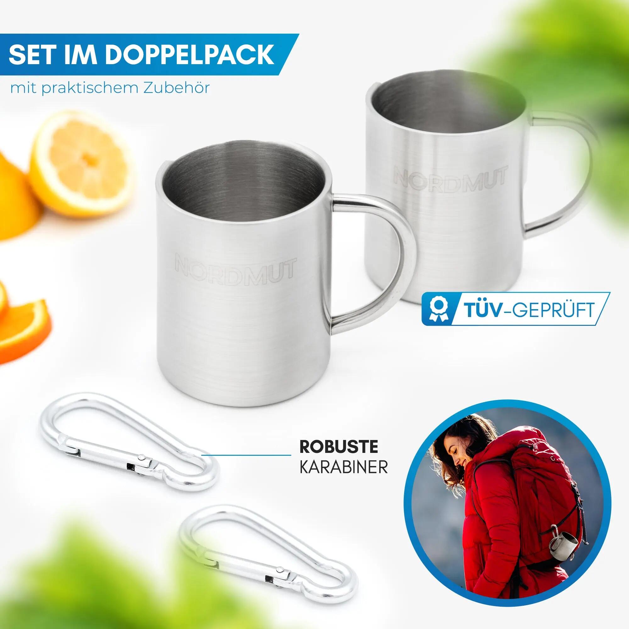Camping-Thermobecher - Edelstahl, doppelwandig, mit Karabiner - Viskan 5/7