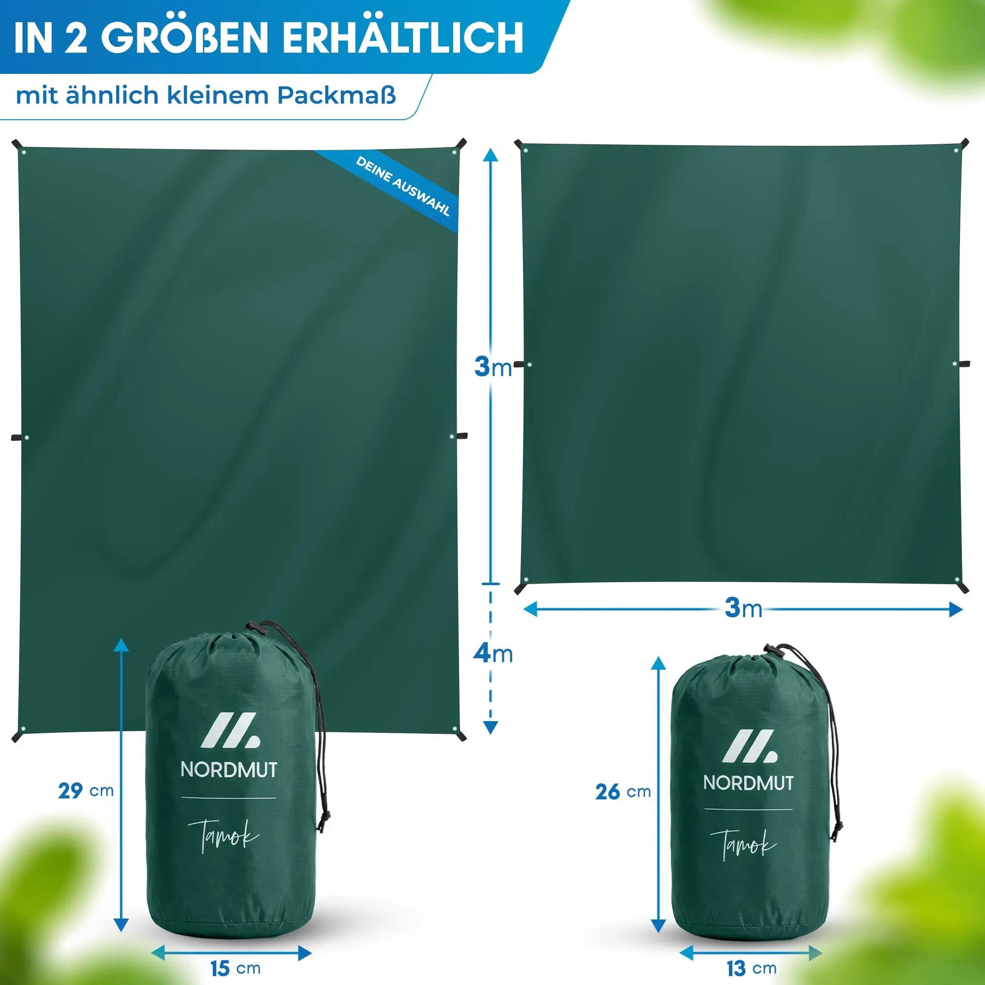 Camping Tarp 300 x 400 cm wasserdicht 3000 mm Ripstop ultraleicht 1,2 kg Tamok 4/7