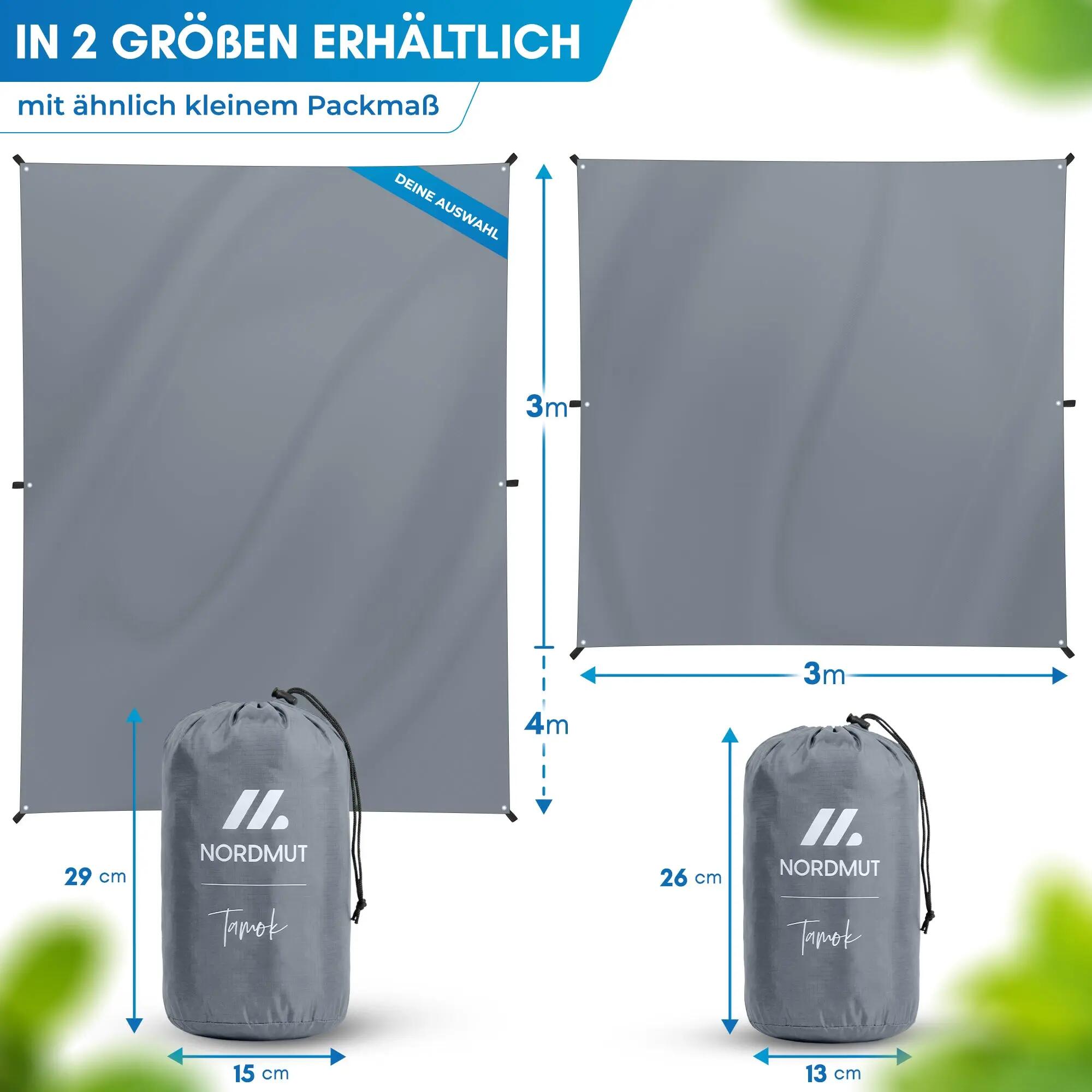 Camping Tarp 300 x 400 cm wasserdicht 3000 mm Ripstop ultraleicht 1,2 kg Tamok 4/7