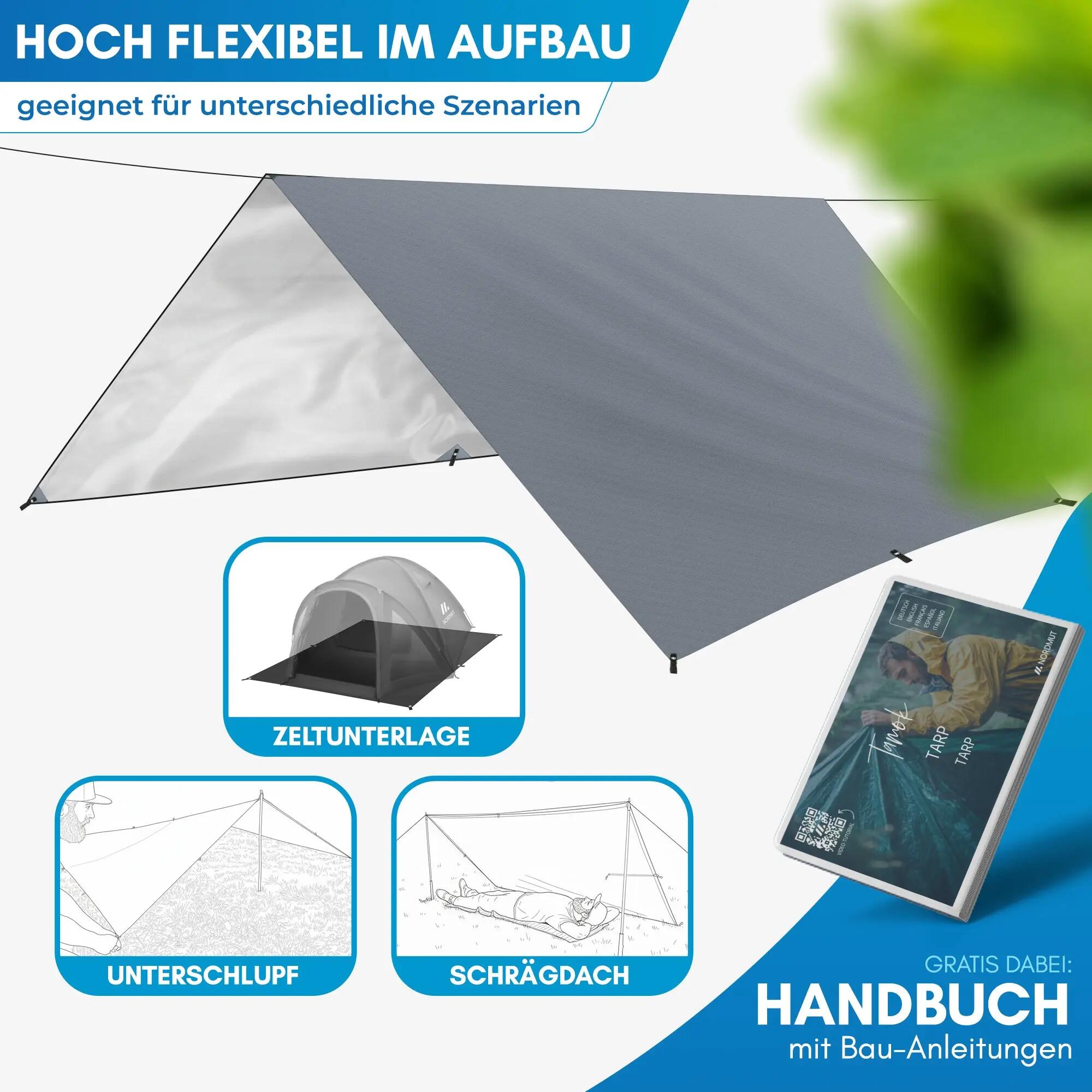 Camping-Tarp 300 x 300 cm wasserdicht, ultraleicht, Tamok 3/7