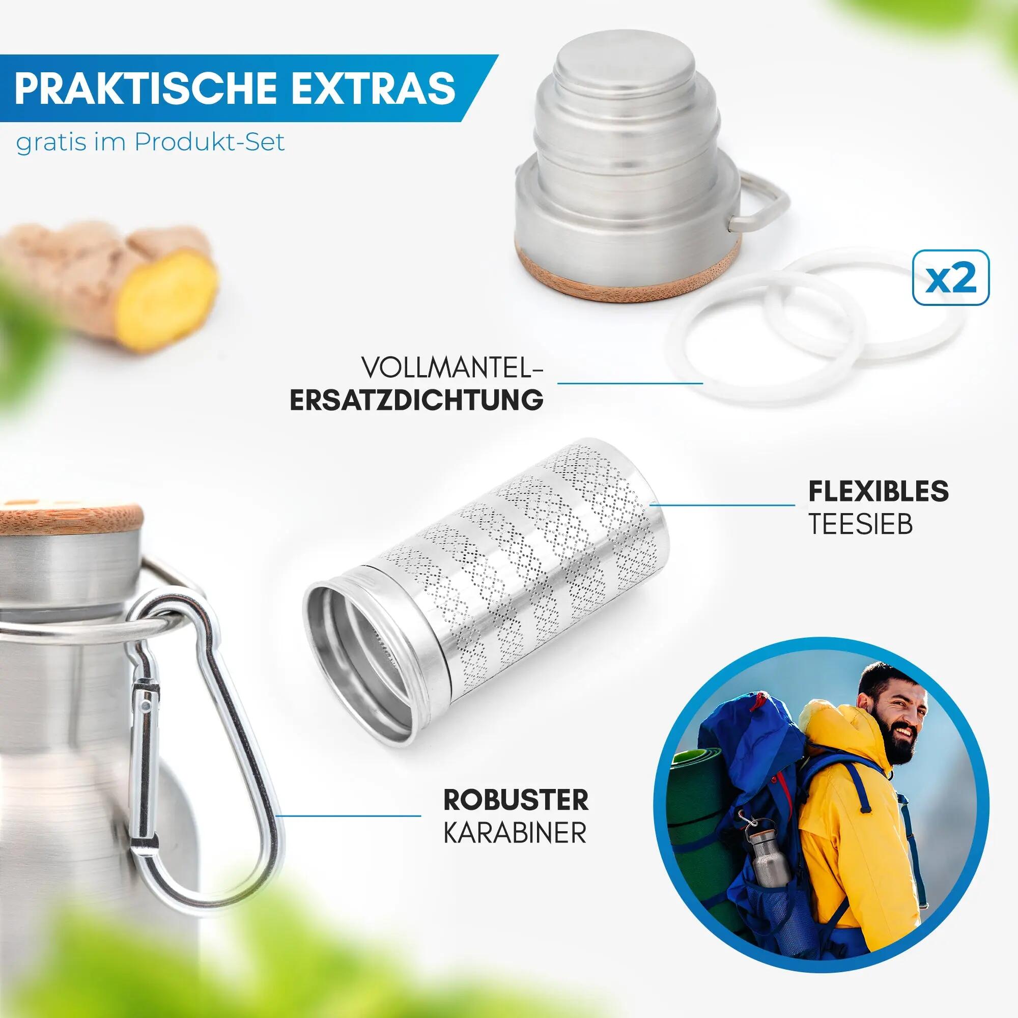 Wandern - Isolierflasche - Edelstahl, 24 h kalt oder warm, Teesieb - Viipu 5/7