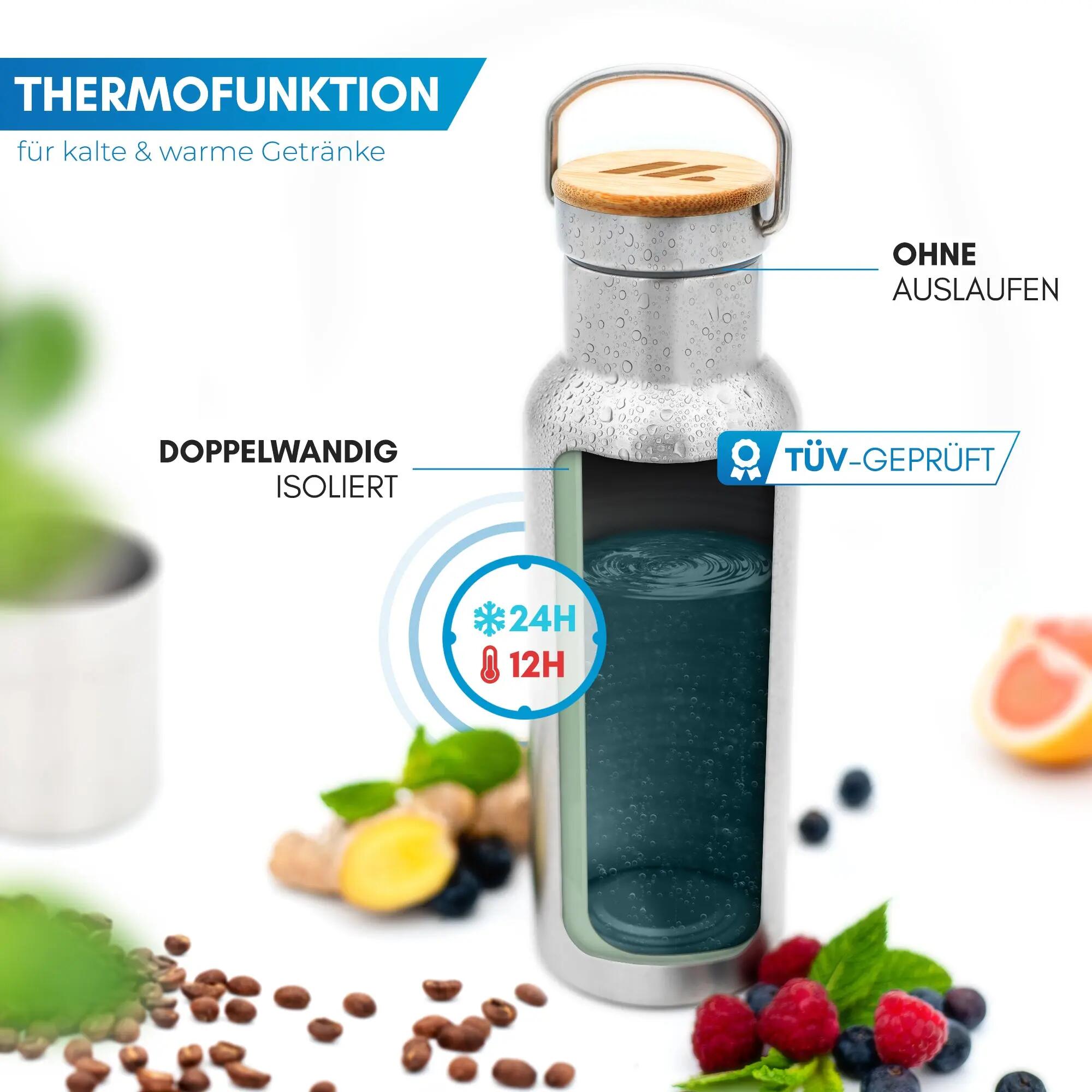Wandern - Isolierflasche - Edelstahl, 24 h kalt oder warm, Teesieb - Viipu 2/7