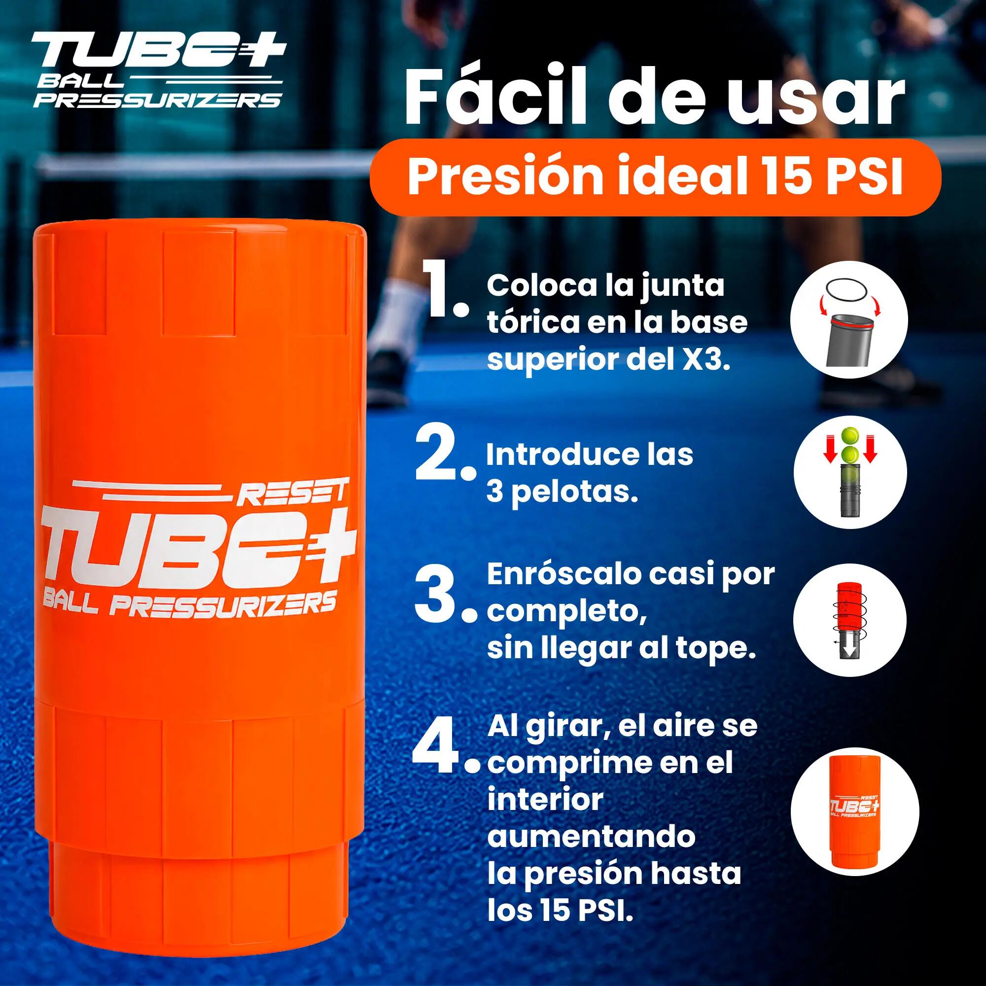 Presurizador de Pelotas de Tenis y Padel | TuboX3 R3SET Naranja 5/8