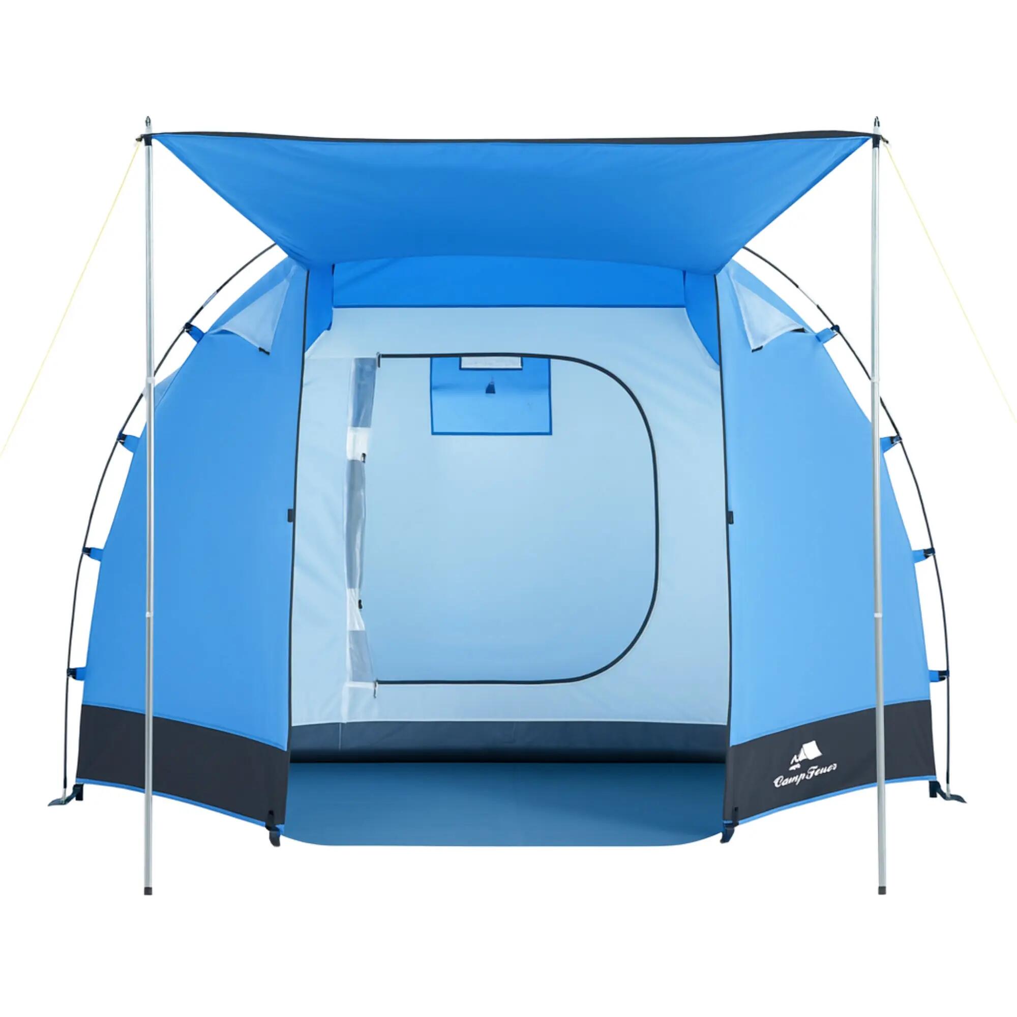 Zelt Super+ für 4 Personen, Blau / Schwarz mit 2 Eingängen und Vordach 6/8