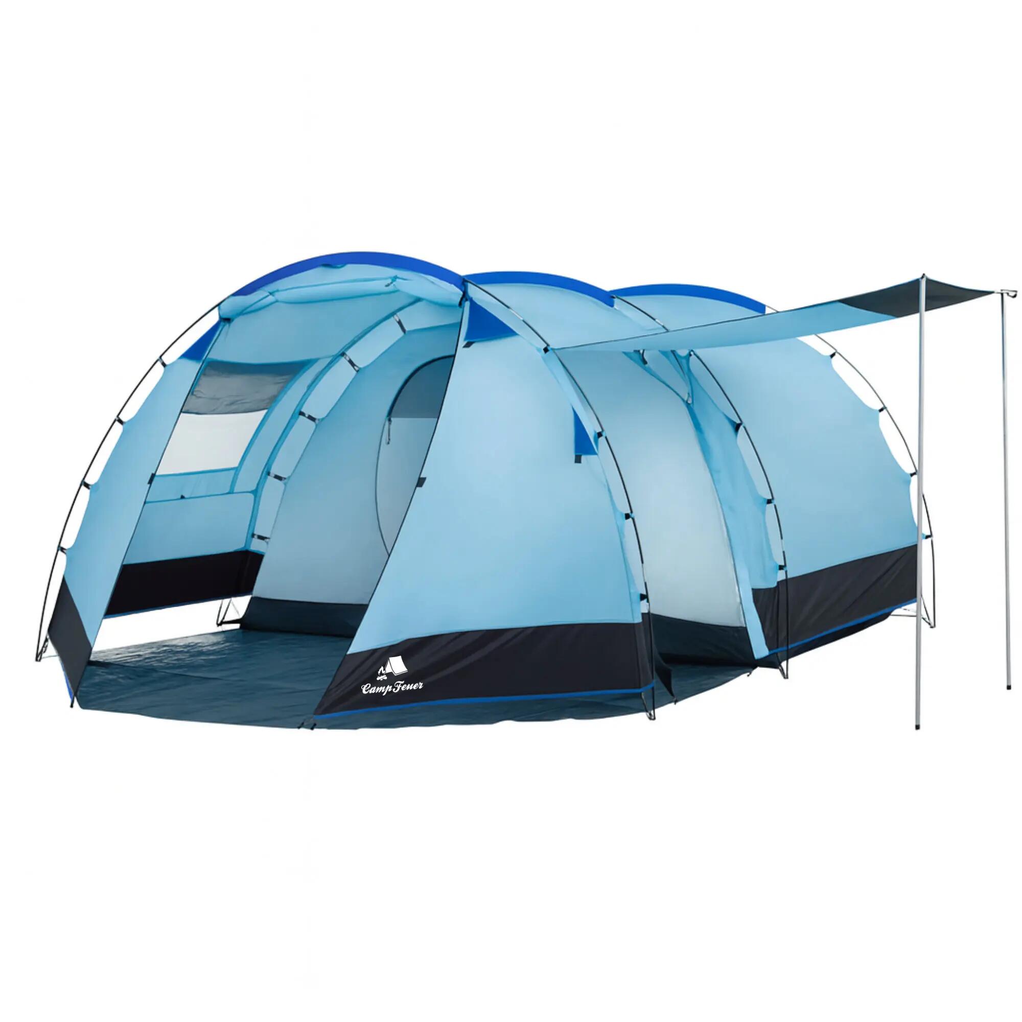 Zelt Super+ für 4 Personen, Blau / Schwarz mit 2 Eingängen und Vordach 4/8