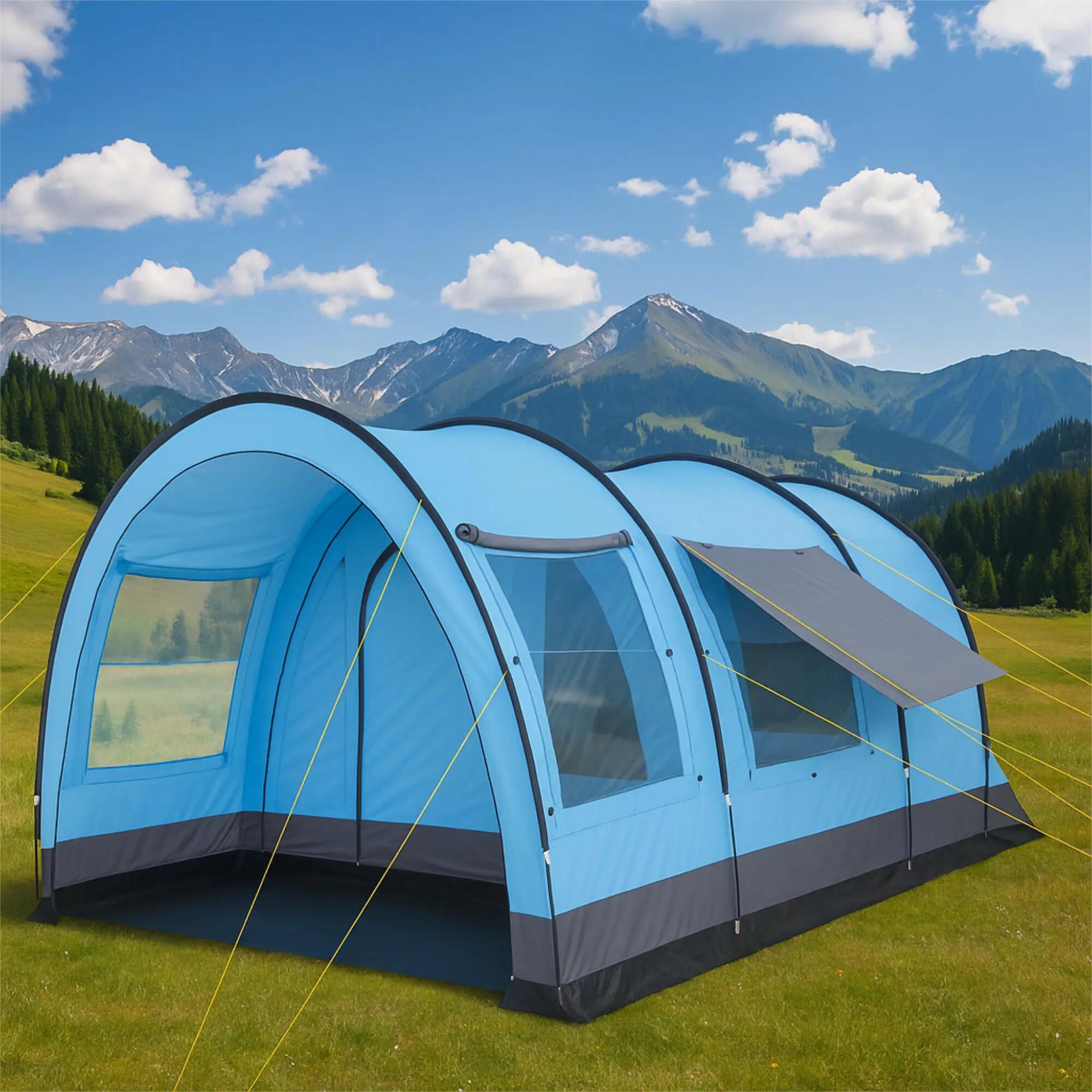 Zelt Relax6 für 6 Personen, 5000 mm Wassersäule, Hellblau/Grau, XXL Tunnelzelt 2/6