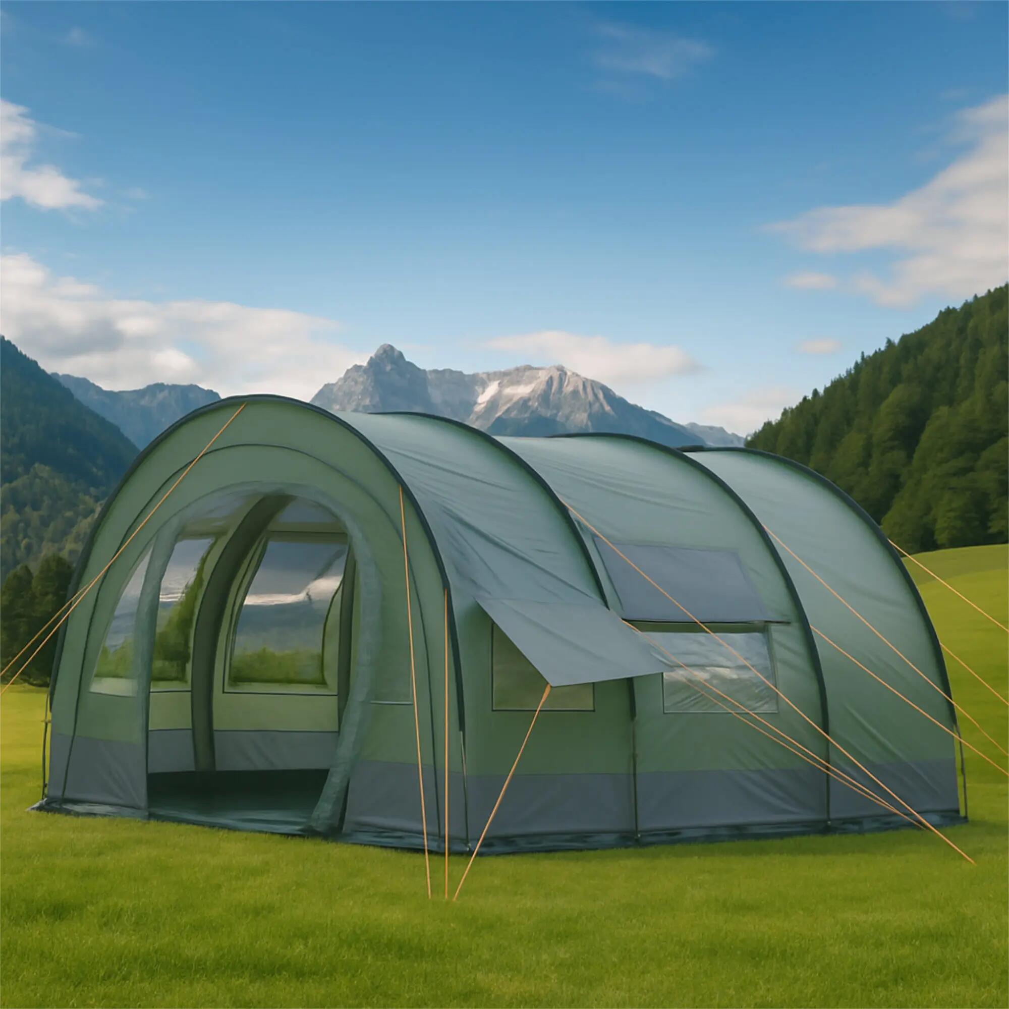 Zelt Relax6 für 6 Personen, 5000 mm Wassersäule, Oliv/Grau, XXL Tunnelzelt 2/6
