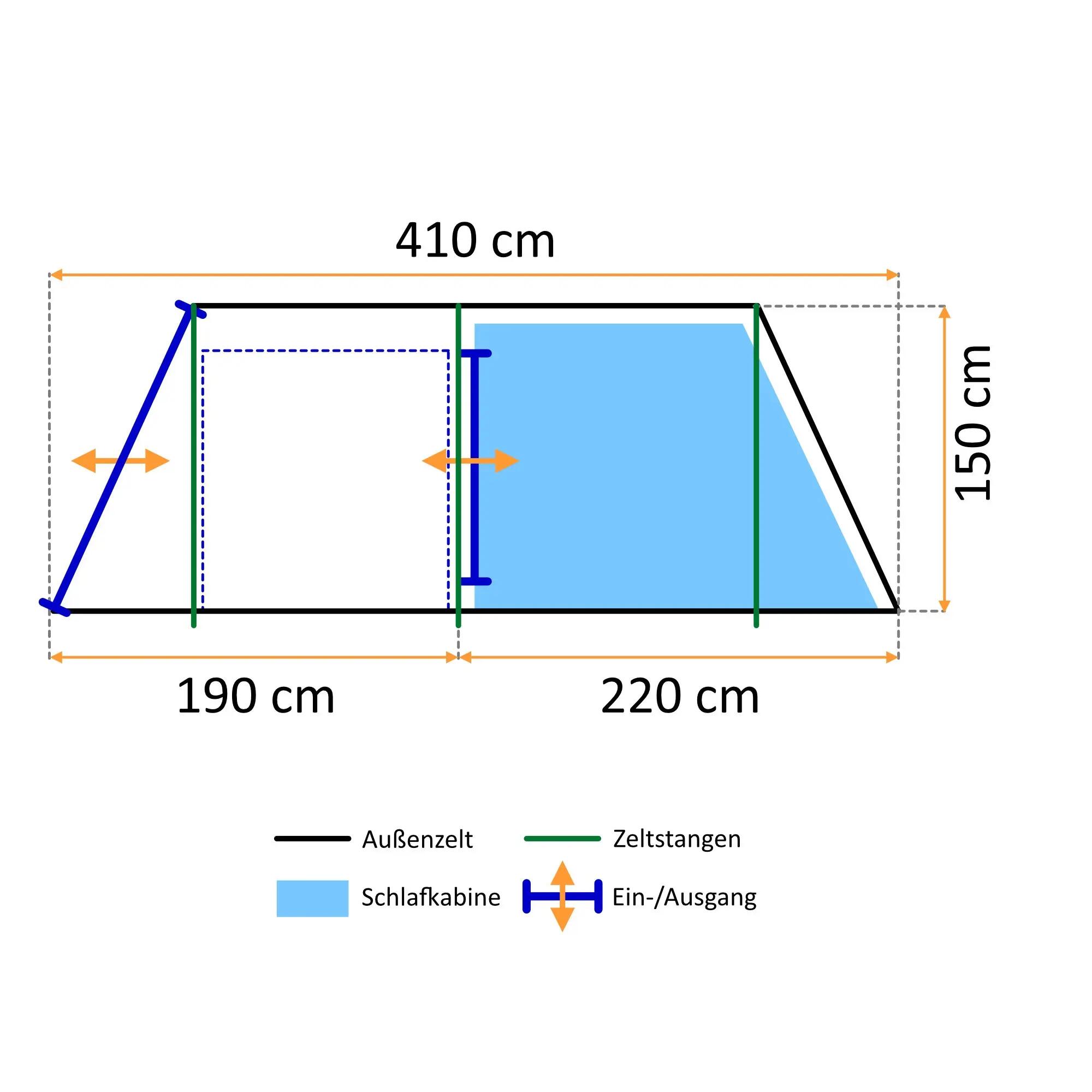 Zelt Super+ für 4 Personen, Grün / Schwarz mit 2 Eingängen und Vordach 4/10