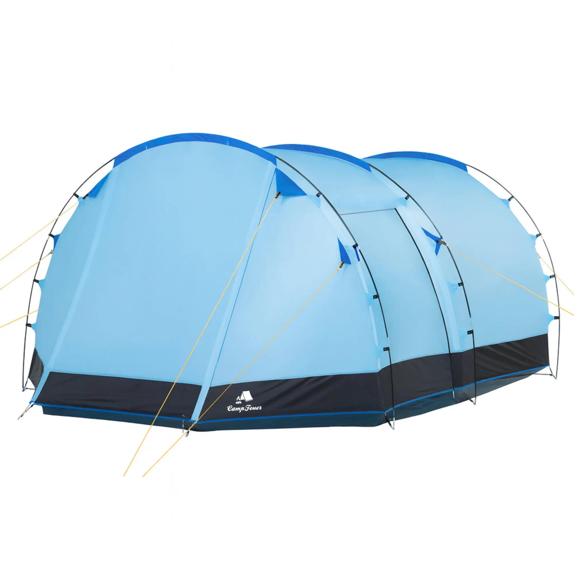 Zelt Super+ für 4 Personen, Blau / Schwarz mit 2 Eingängen und Vordach 3/8