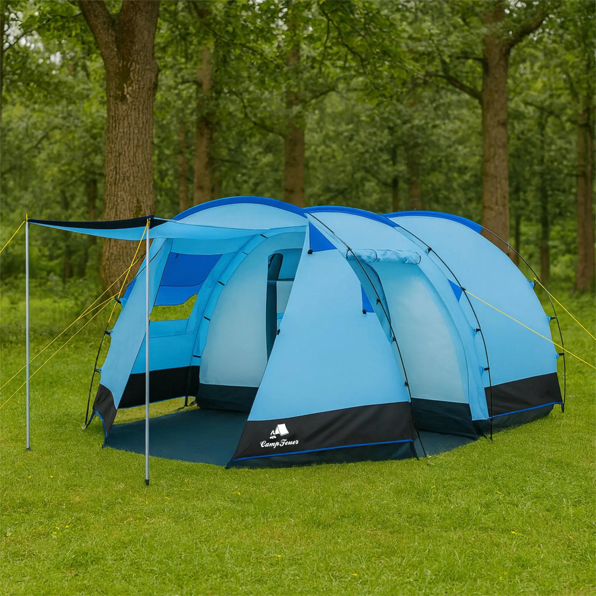 Zelt Super+ für 4 Personen, Blau / Schwarz mit 2 Eingängen und Vordach 2/8