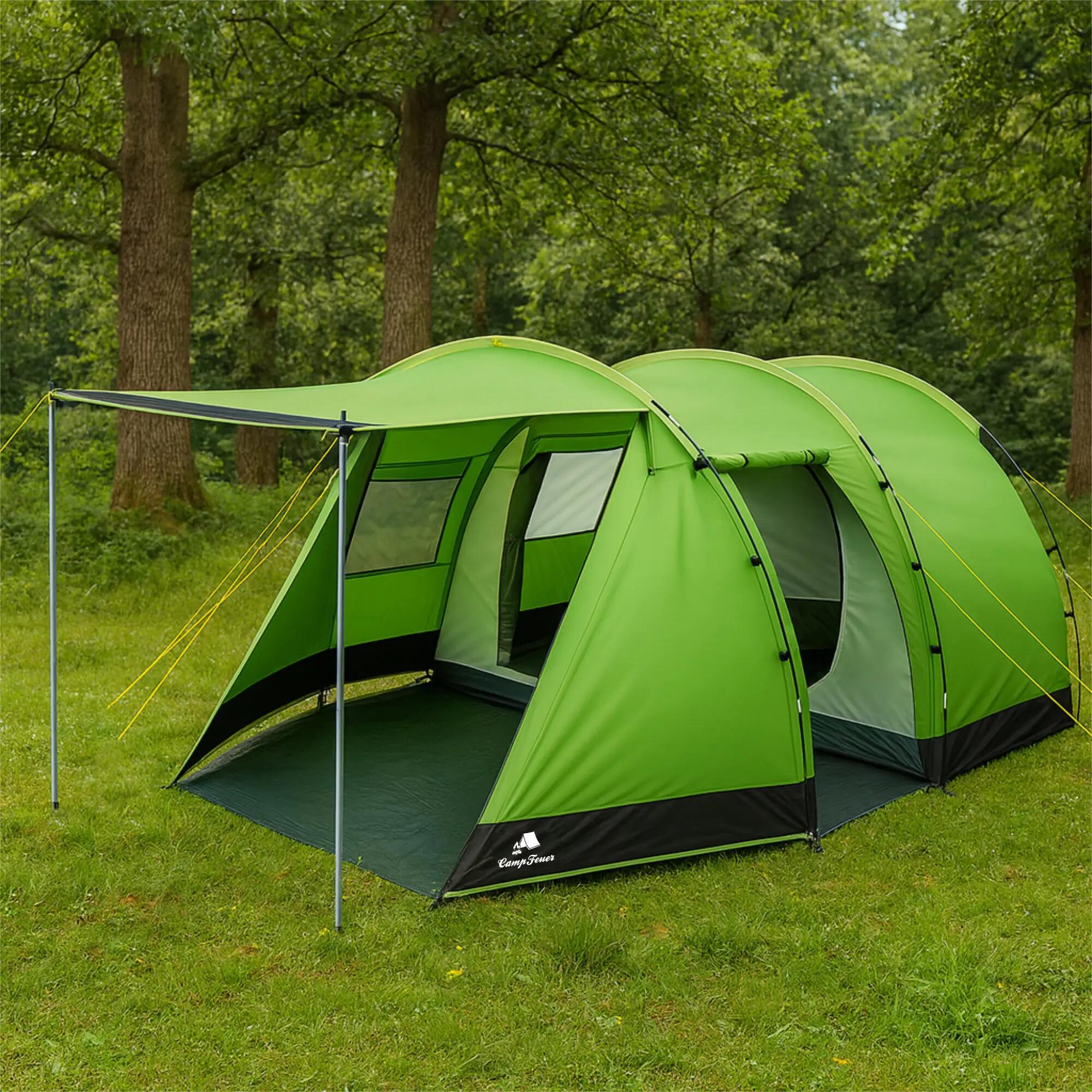 Zelt Super+ für 4 Personen, Grün / Schwarz mit 2 Eingängen und Vordach 2/10