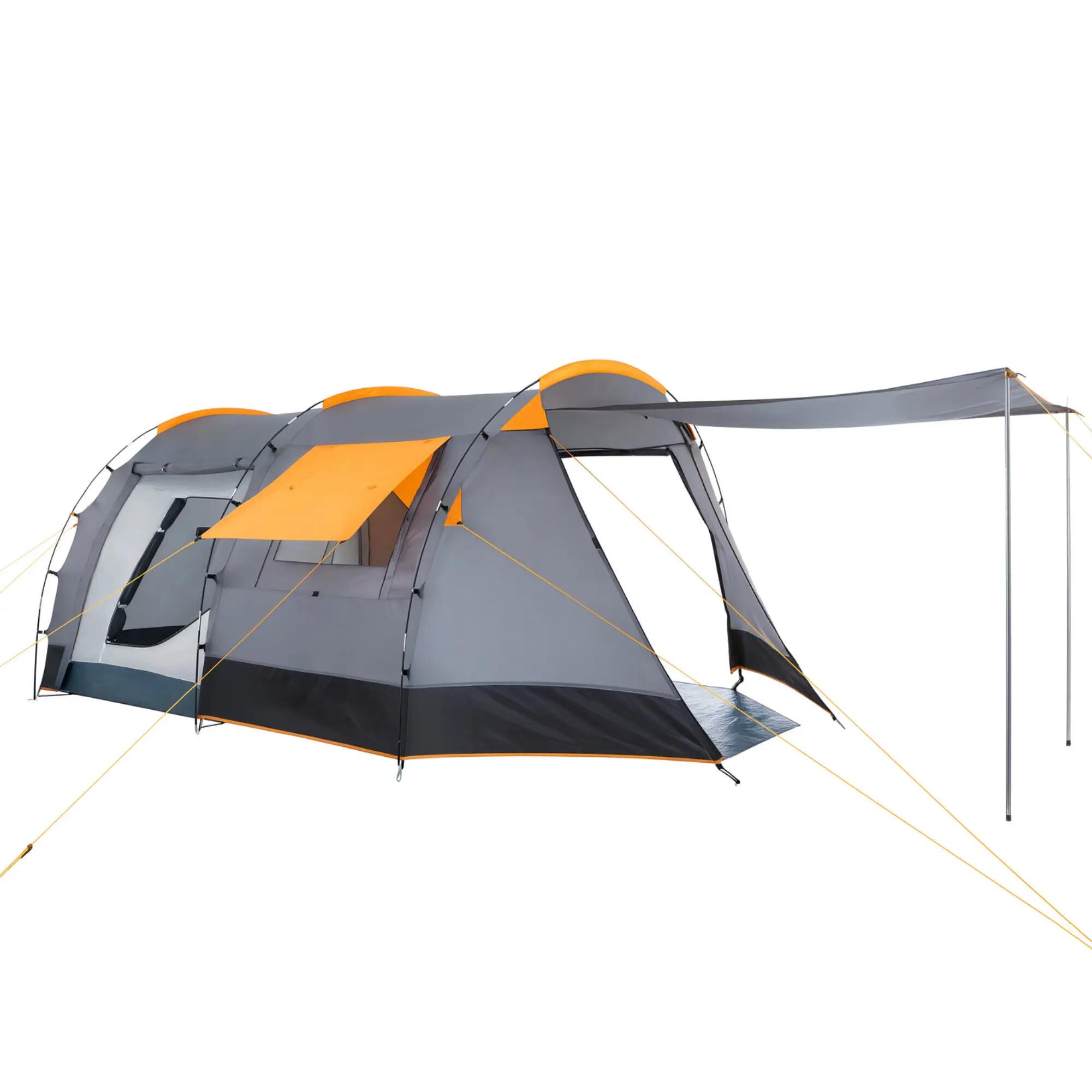 Zelt Super+ für 4 Personen, Grau / Schwarz, Tunnelzelt mit 2 Eingängen + Vordach 7/10