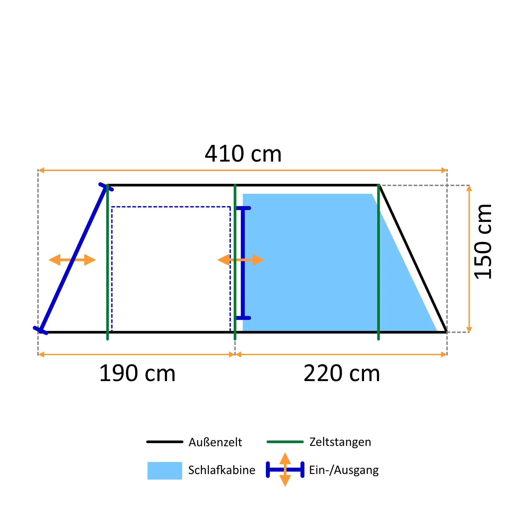 Zelt Super+ für 4 Personen, Grau / Schwarz, Tunnelzelt mit 2 Eingängen + Vordach 4/10