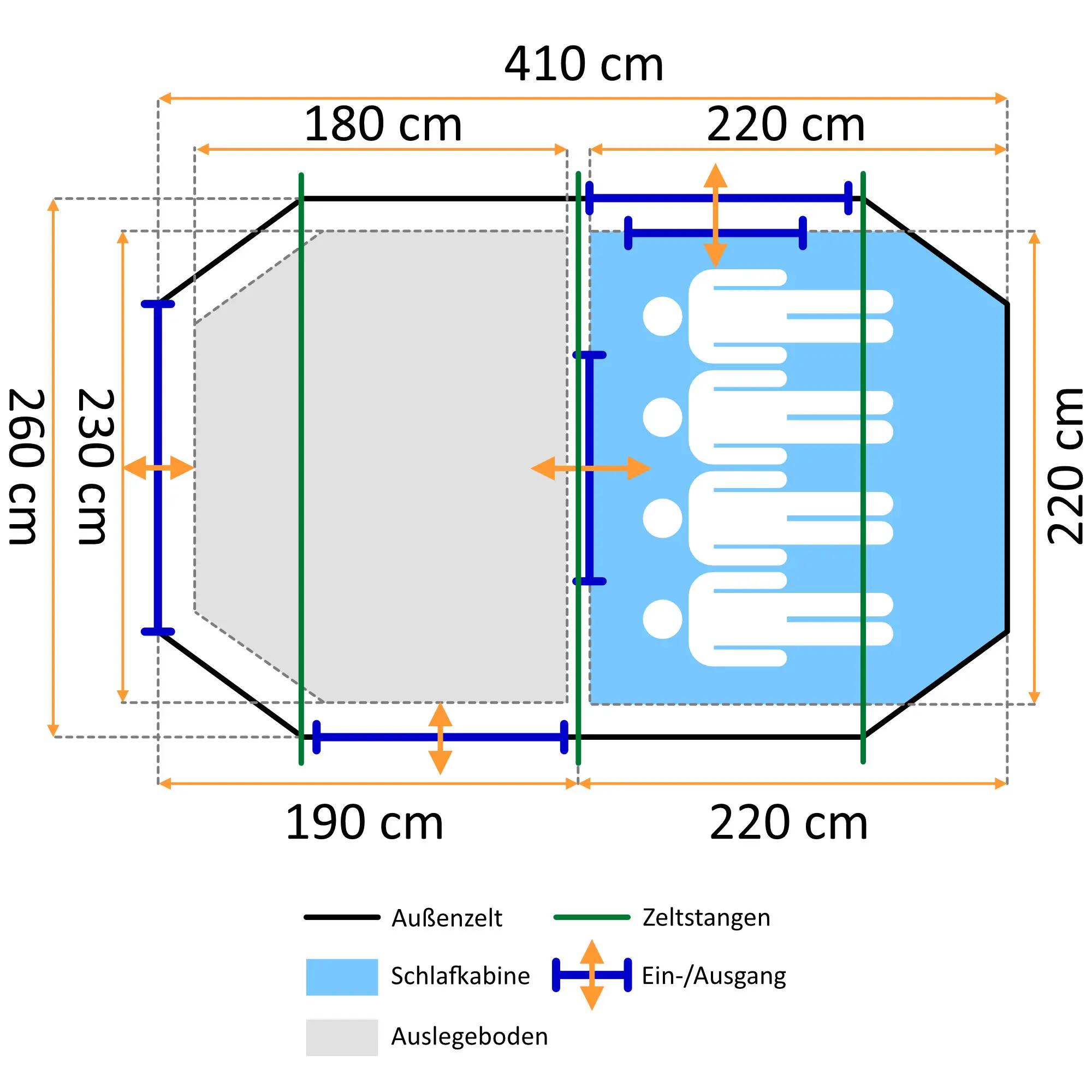 Zelt Super+ für 4 Personen, Grau / Schwarz, Tunnelzelt mit 2 Eingängen + Vordach 3/10
