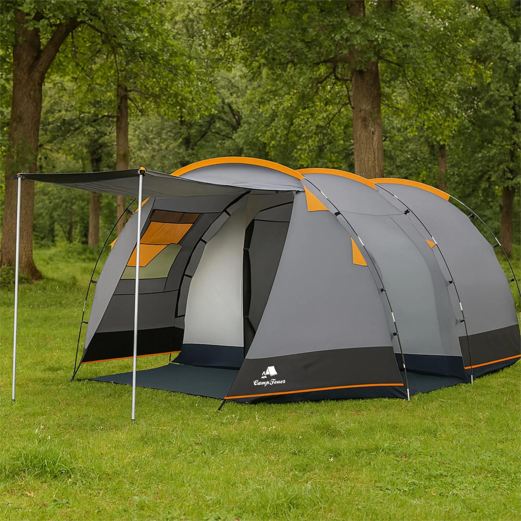 Zelt Super+ für 4 Personen, Grau / Schwarz, Tunnelzelt mit 2 Eingängen + Vordach 2/10