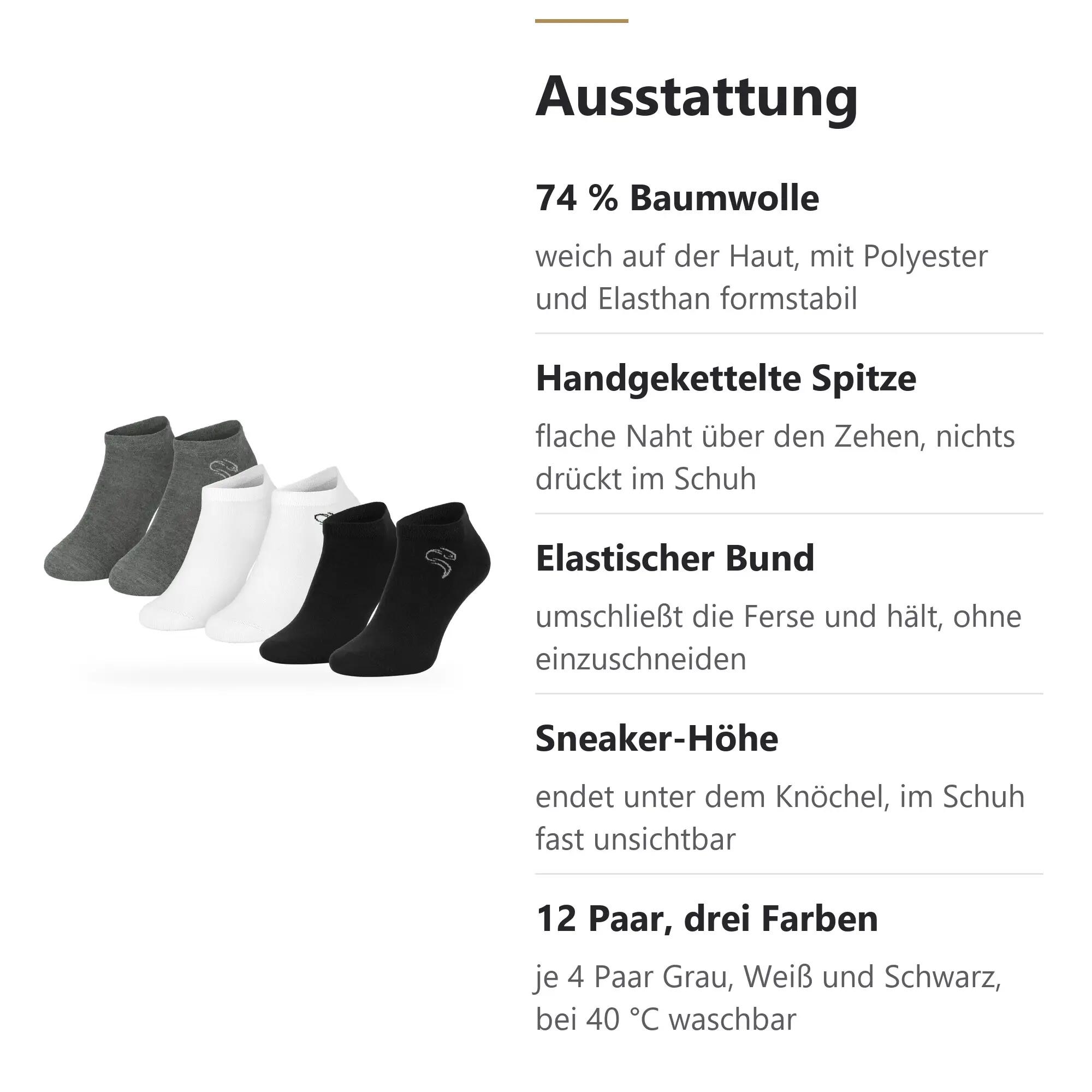 Damen Herren Fitness Sneaker Socken kurz Baumwollmix 12 Paar Strukturbündchen 4/10
