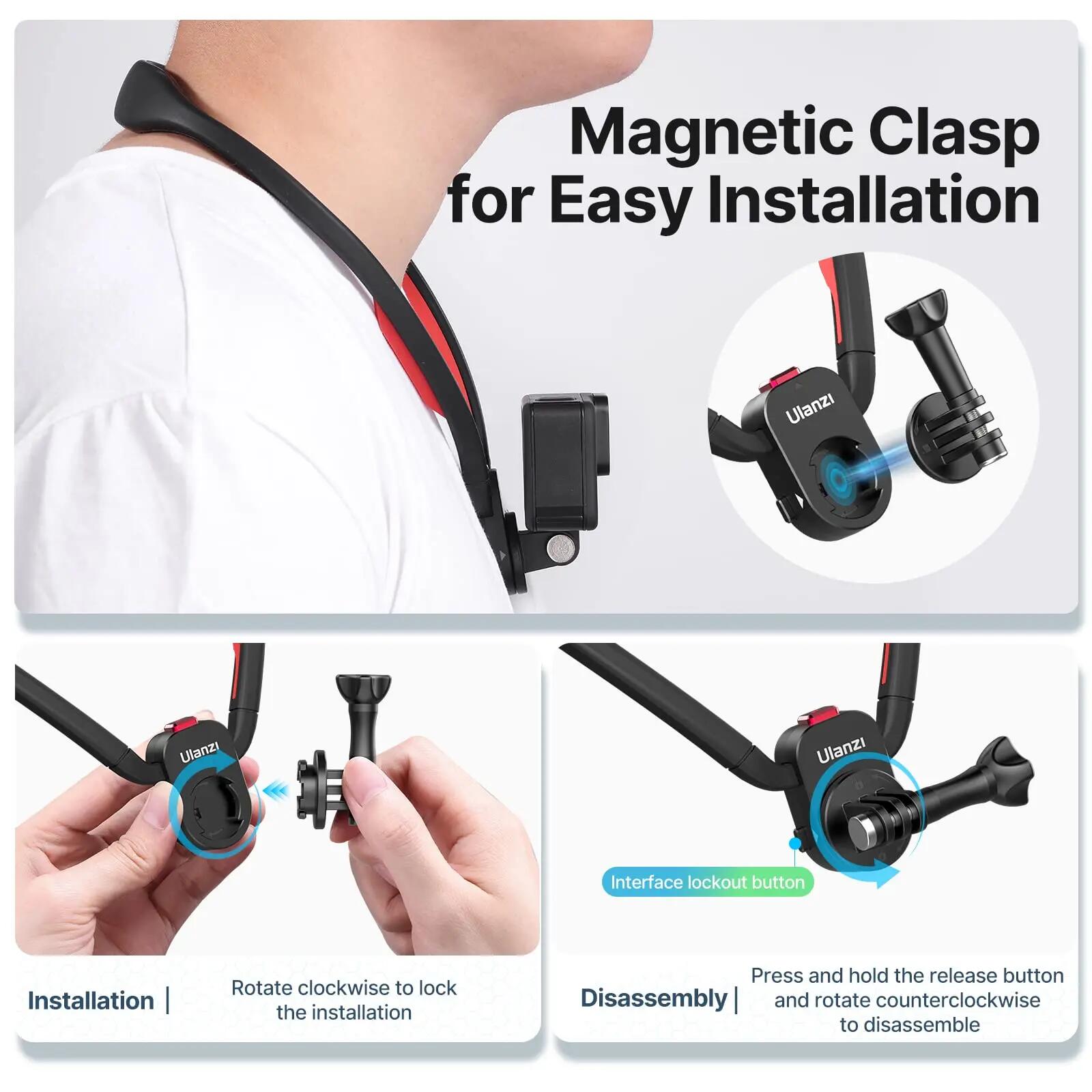 Support de cou magnétique pour caméra sport compatible GoPro Insta360 4/7