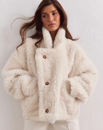 Damen Jacke Wendbar Teddy-Shearling Creme
