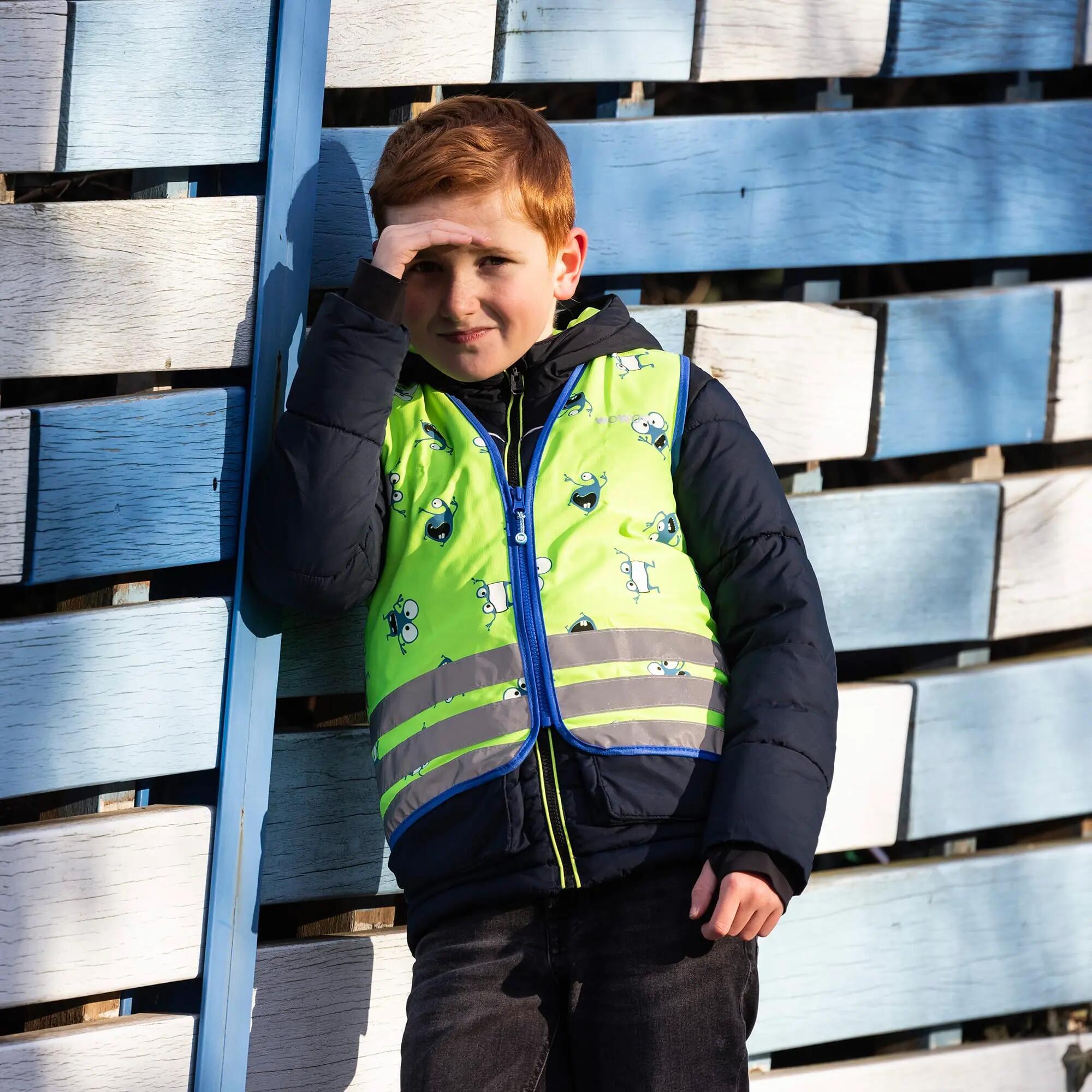 WOWOW - Goyo Kinder Grüne Warnschutz Reflektierende Outdoor Schulweste 3/5