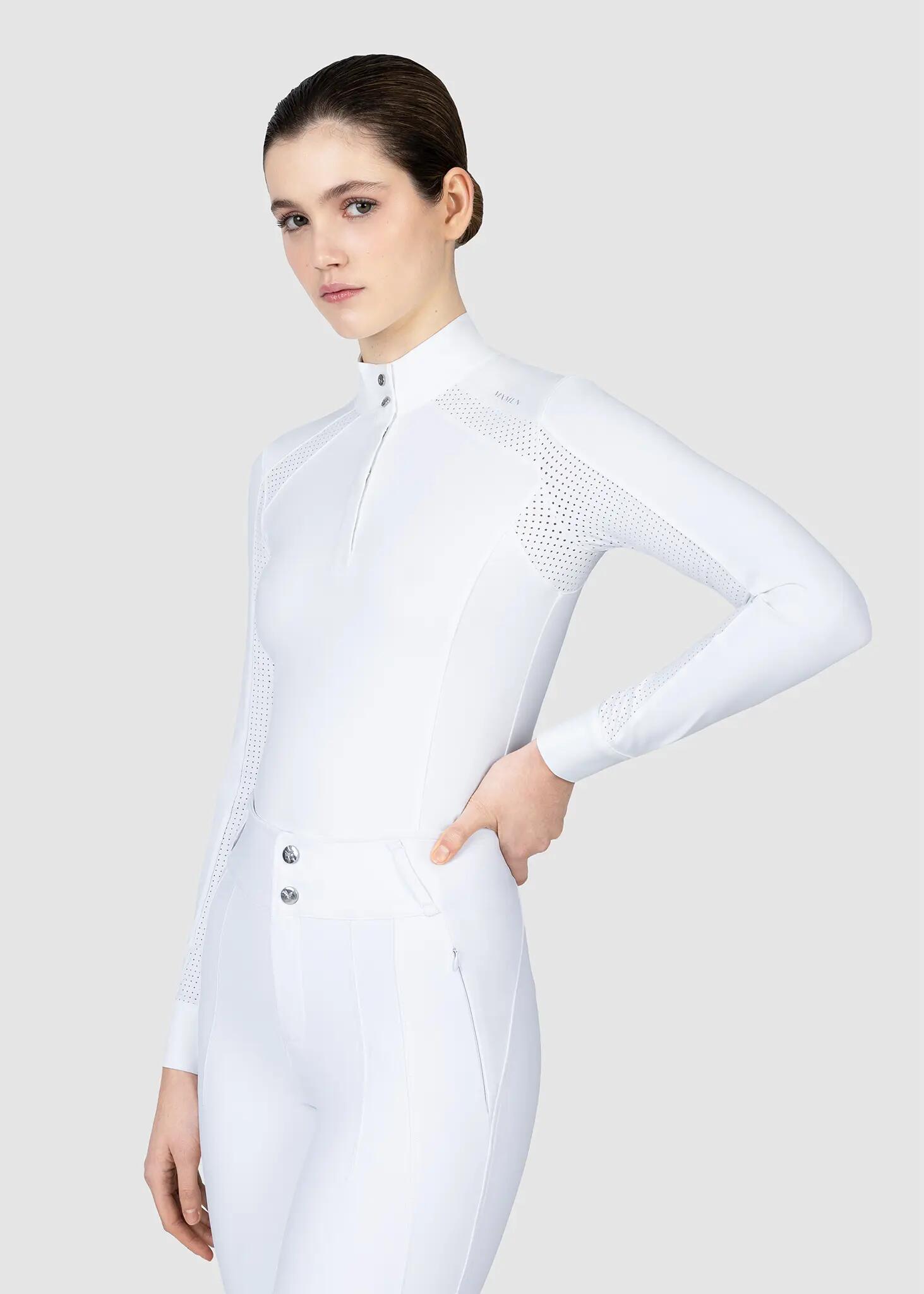 Camisa de Concurso Manga Larga Mujer Equitación Maximilian Aveen Blanco 2/7