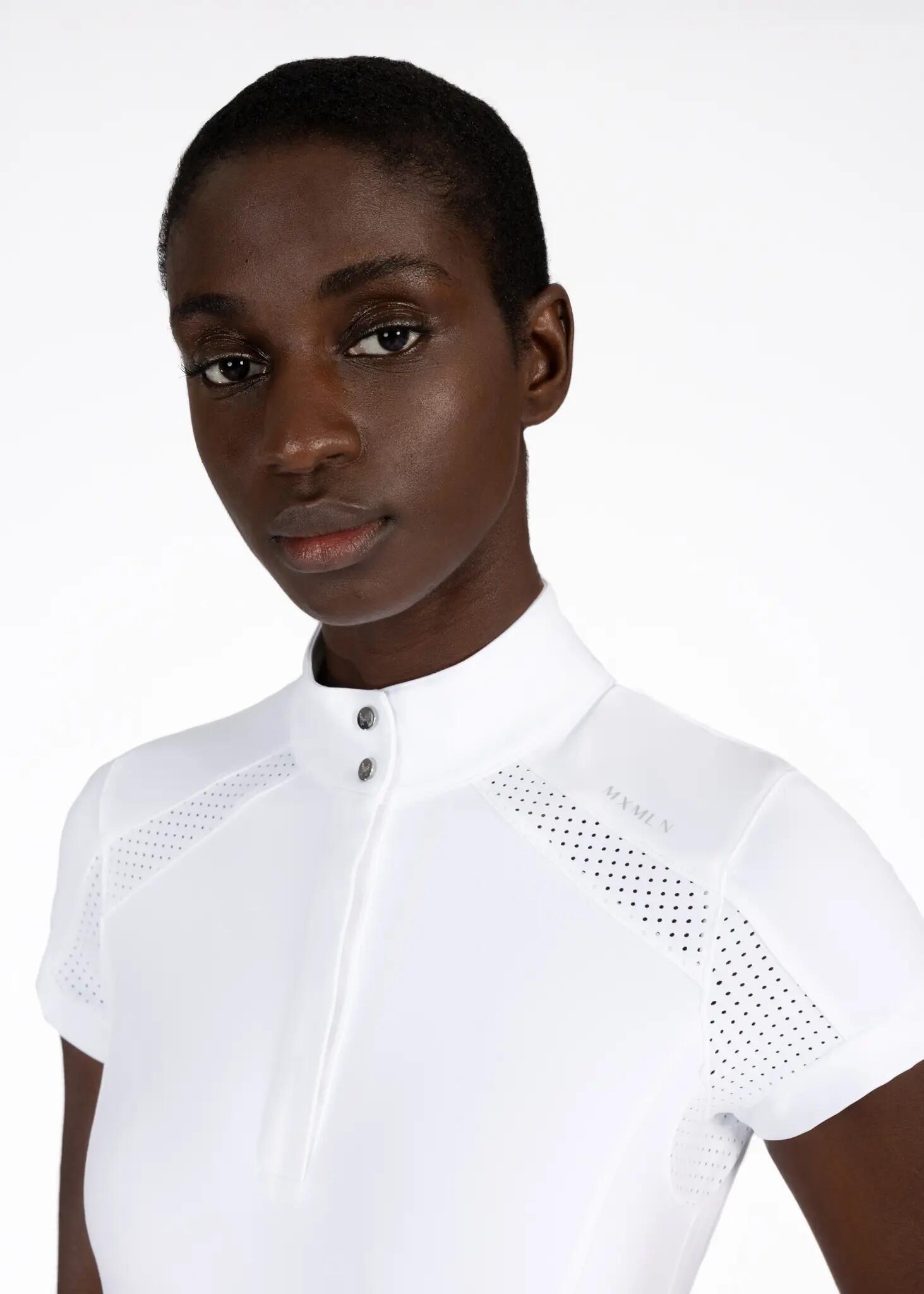 Camisa de Concurso Manga Corta Mujer Equitación Maximilian Aveen Blanco 5/6