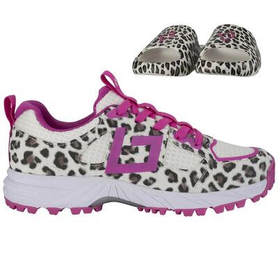 Brabo tribute junior turf hockeyschoenen leopard/pink met slides