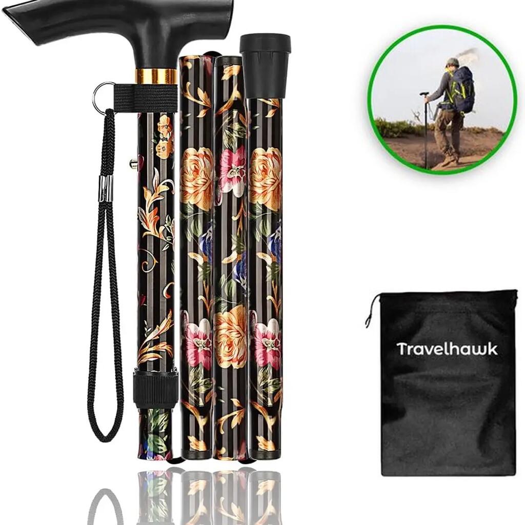 Folding Walking Stick – Adjustable – Black