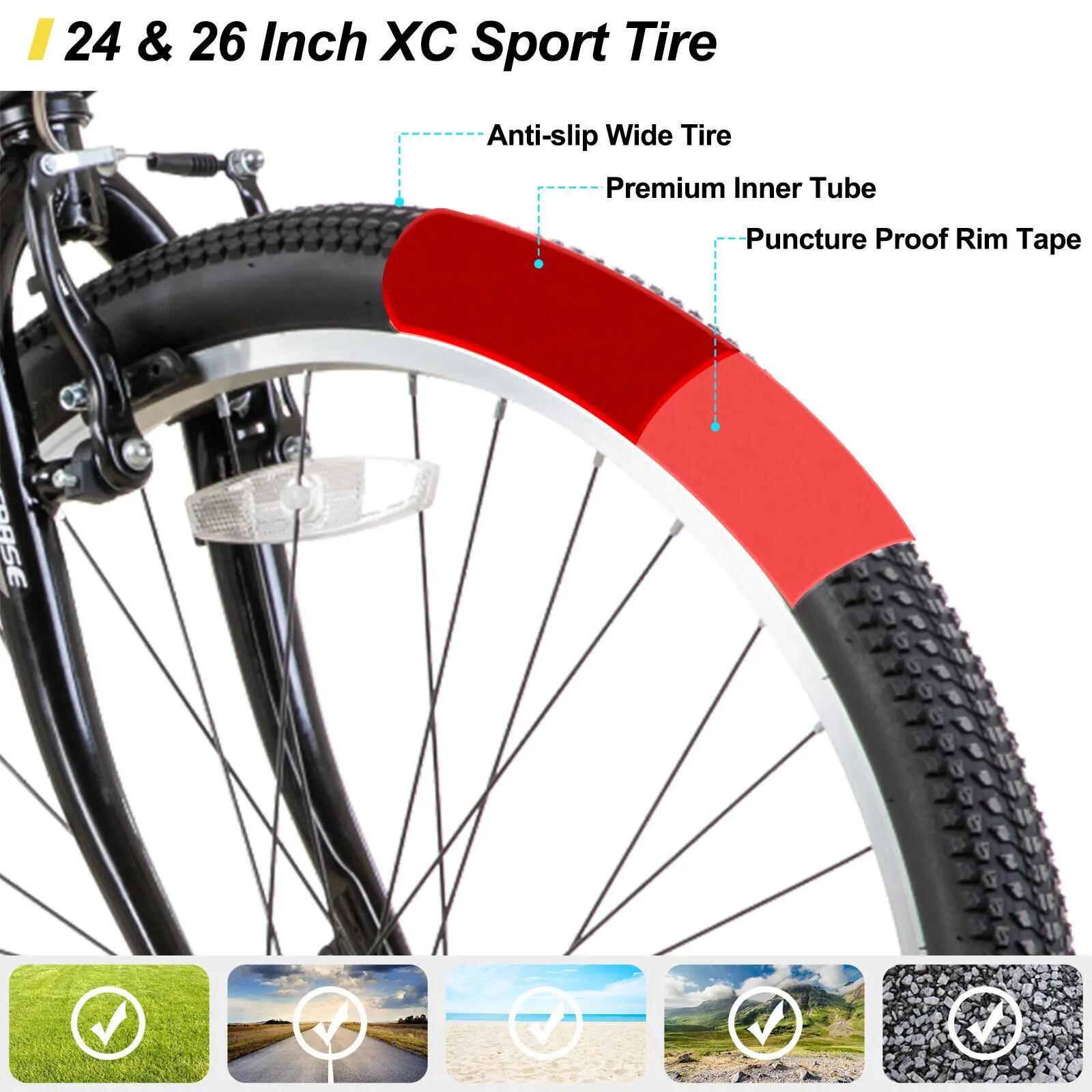 Femme Homme VTT 24/26 pouces 21 Vitesses Cadre Acier V-Brake 4/5
