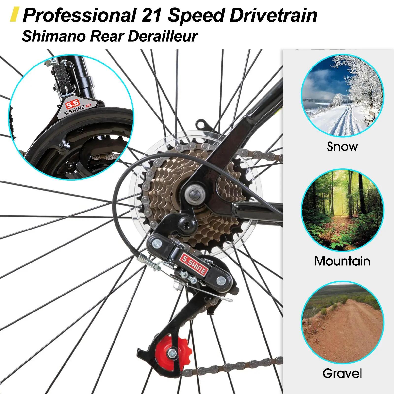 Femme Homme VTT 24/26 pouces 21 Vitesses Cadre Acier V-Brake 3/5