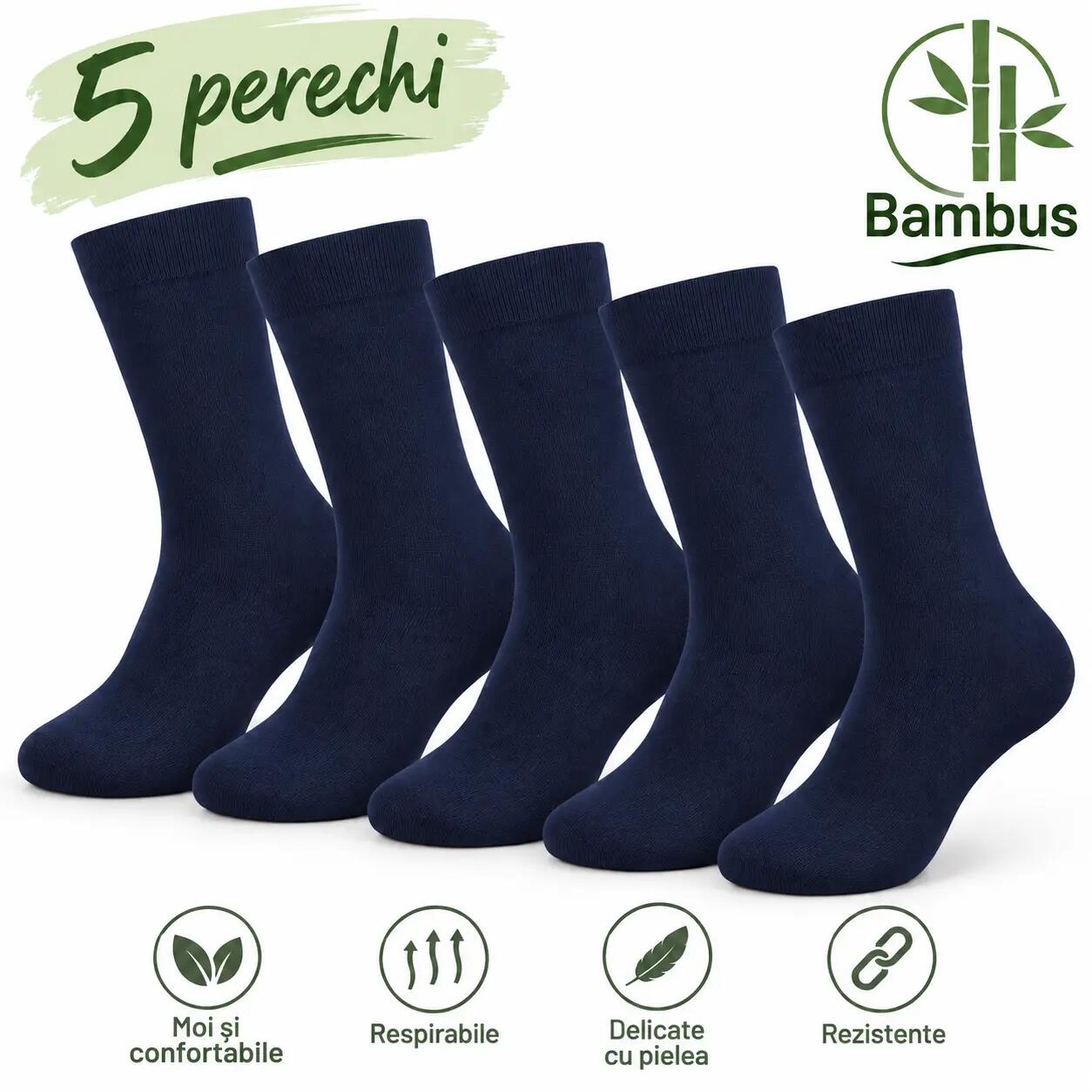 Set 5 Perechi Șosete Bambus Premium Albastru Inchis