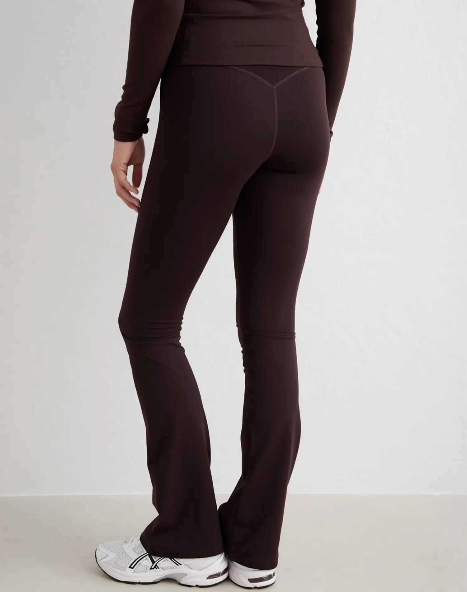 Dames legging uitlopend hoge taille geborstelde binnenkant verwarmend cacao 4/5