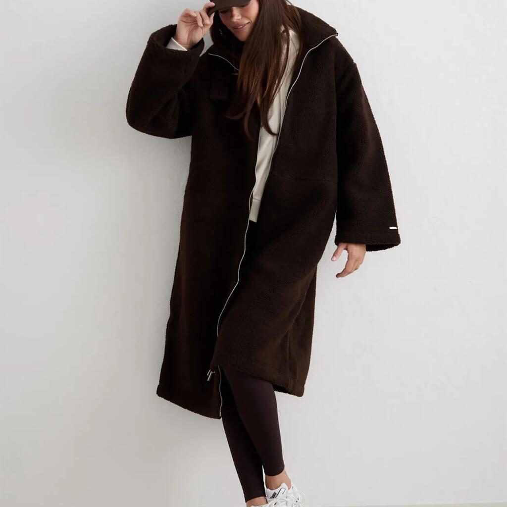 Women's Coat Long Relaxed Pile Chocolate